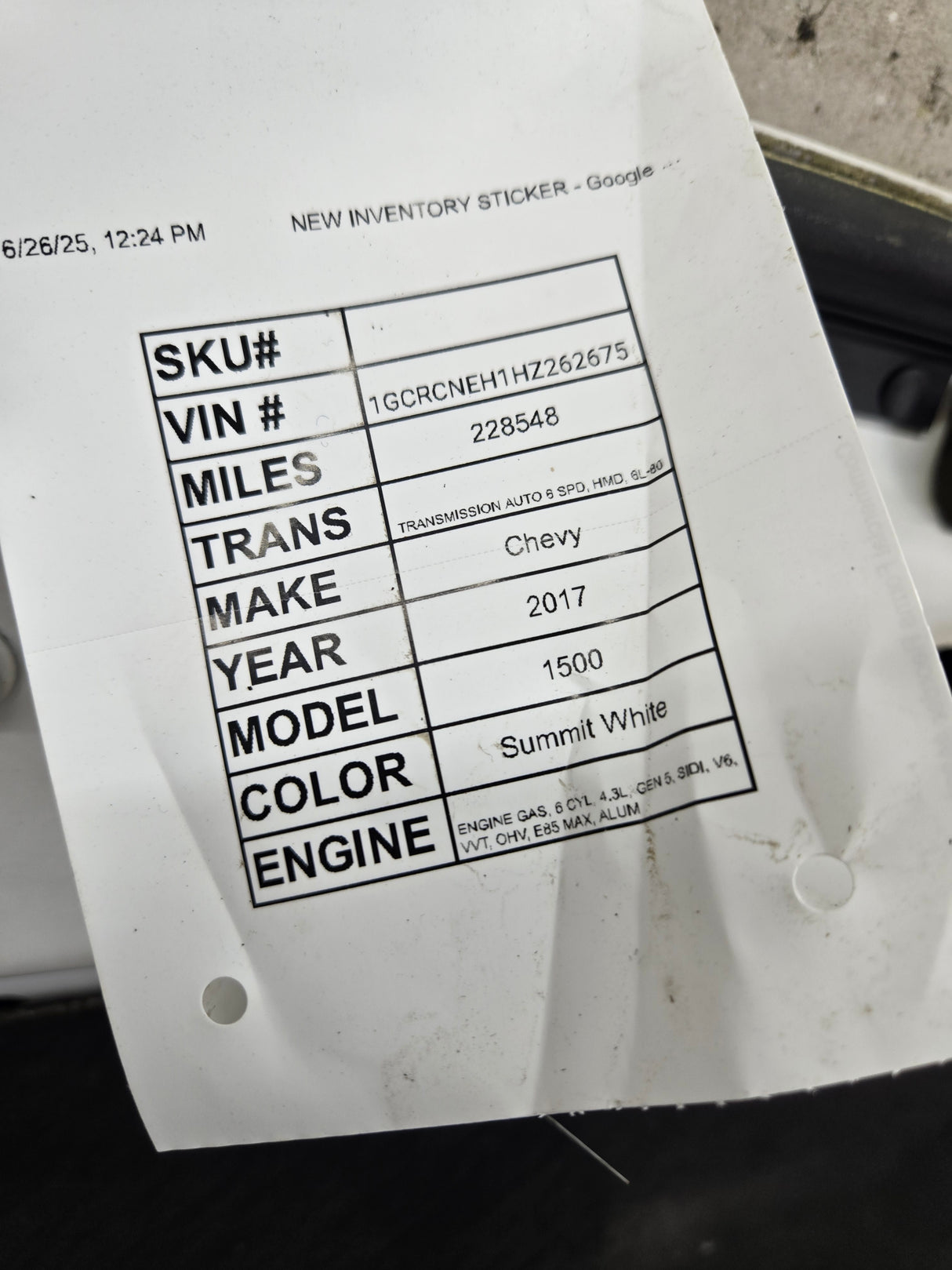 2016-2019 Chevrolet Silverado 1500 Hood - Summit White