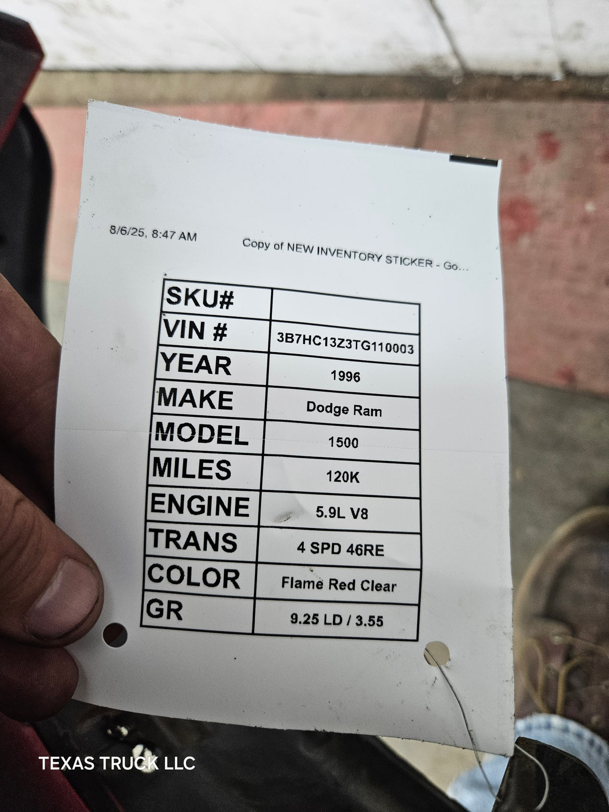 2000-2002 Dodge Ram 1500 3.55 Rear Axle 2nd Gen