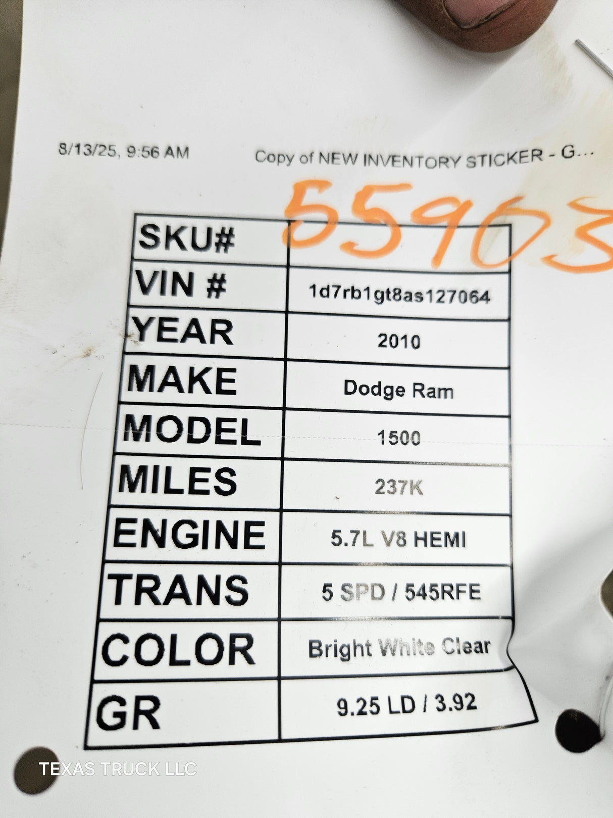 2009-2010 Dodge Ram 1500 3.92 9.25" Ratio OEM Rear Axle Rear End 4th Gen