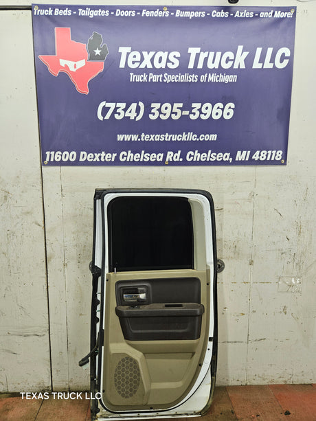 2009-2018 Dodge Ram 4th Gen Passenger Side Rear Quad Cab Door 1500 2500 3500 4500 5500 - Bright White Clear Coat & Pebble Beige/Bark Brown