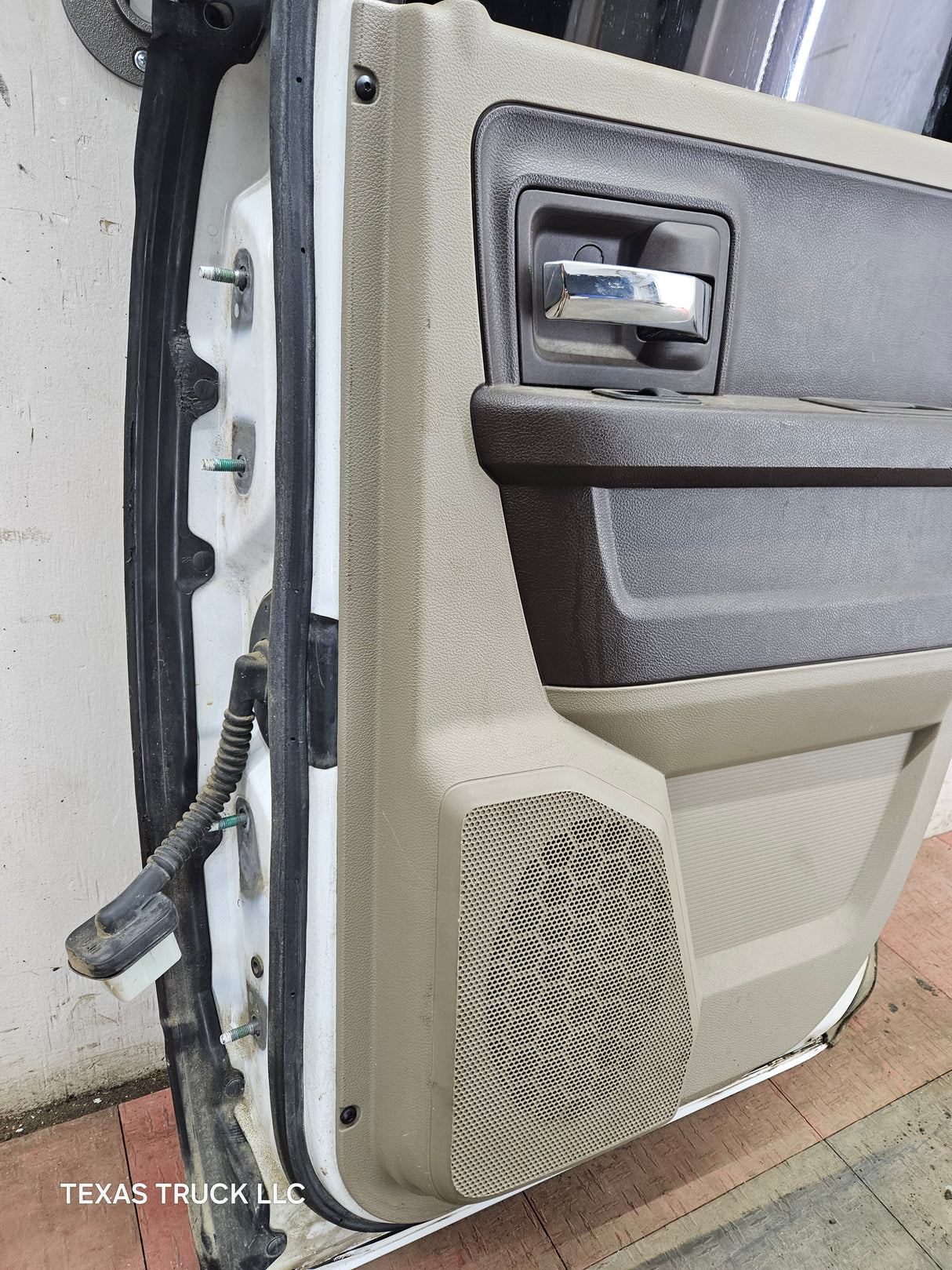 2009-2018 Dodge Ram 4th Gen Passenger Side Rear Quad Cab Door 1500 2500 3500 4500 5500 - Bright White Clear Coat & Pebble Beige/Bark Brown