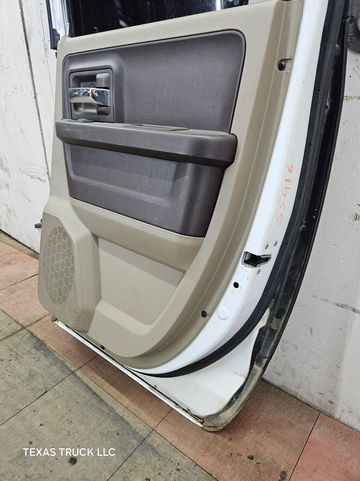 2009-2018 Dodge Ram 4th Gen Passenger Side Rear Quad Cab Door 1500 2500 3500 4500 5500 - Bright White Clear Coat & Pebble Beige/Bark Brown