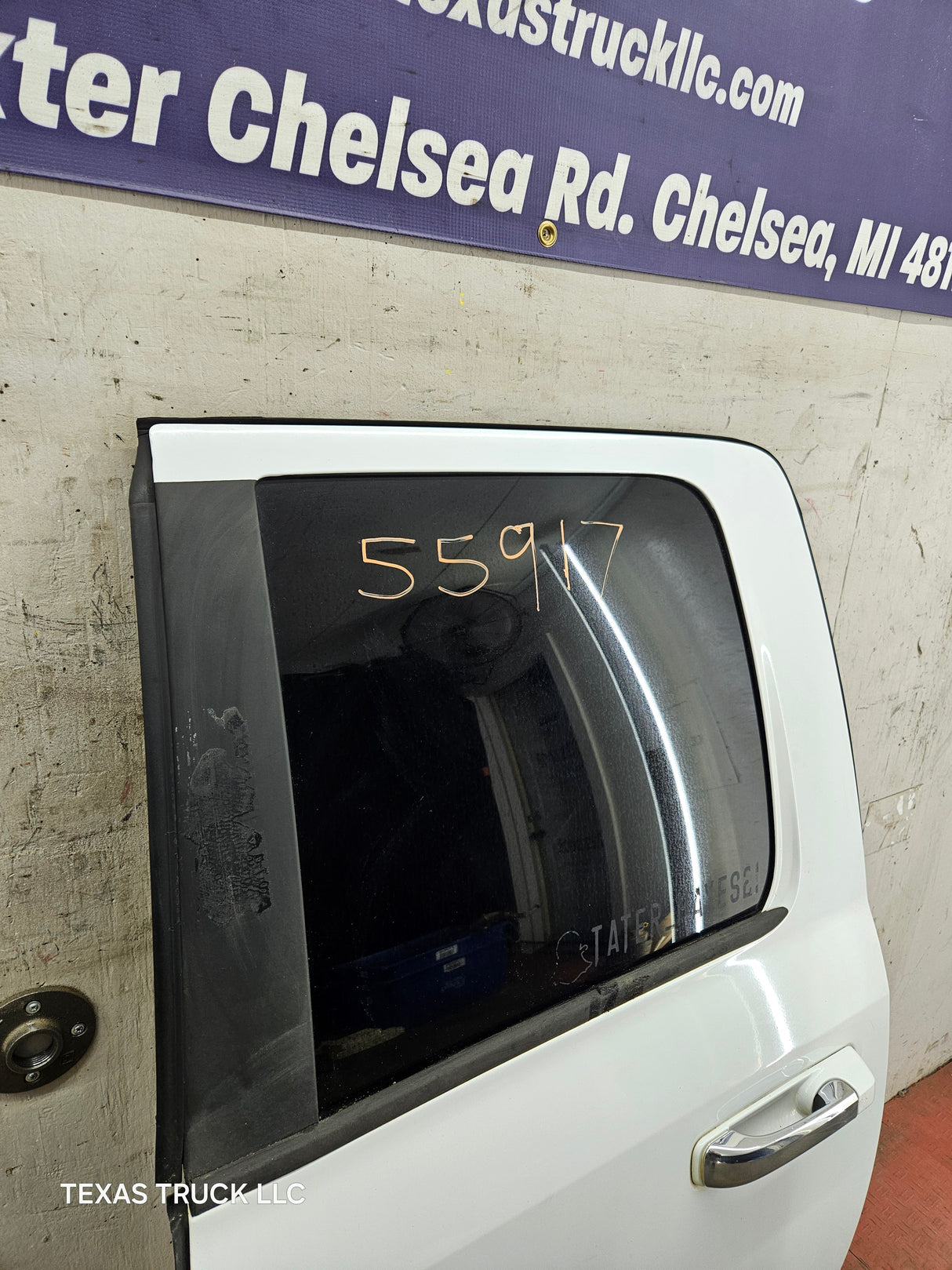 2009-2018 Dodge Ram 4th Gen Driver Side LH Rear Quad Cab Door 1500 2500 3500 4500 5500 - Bright White Clear Coat & Pebble Beige/Bark Brown