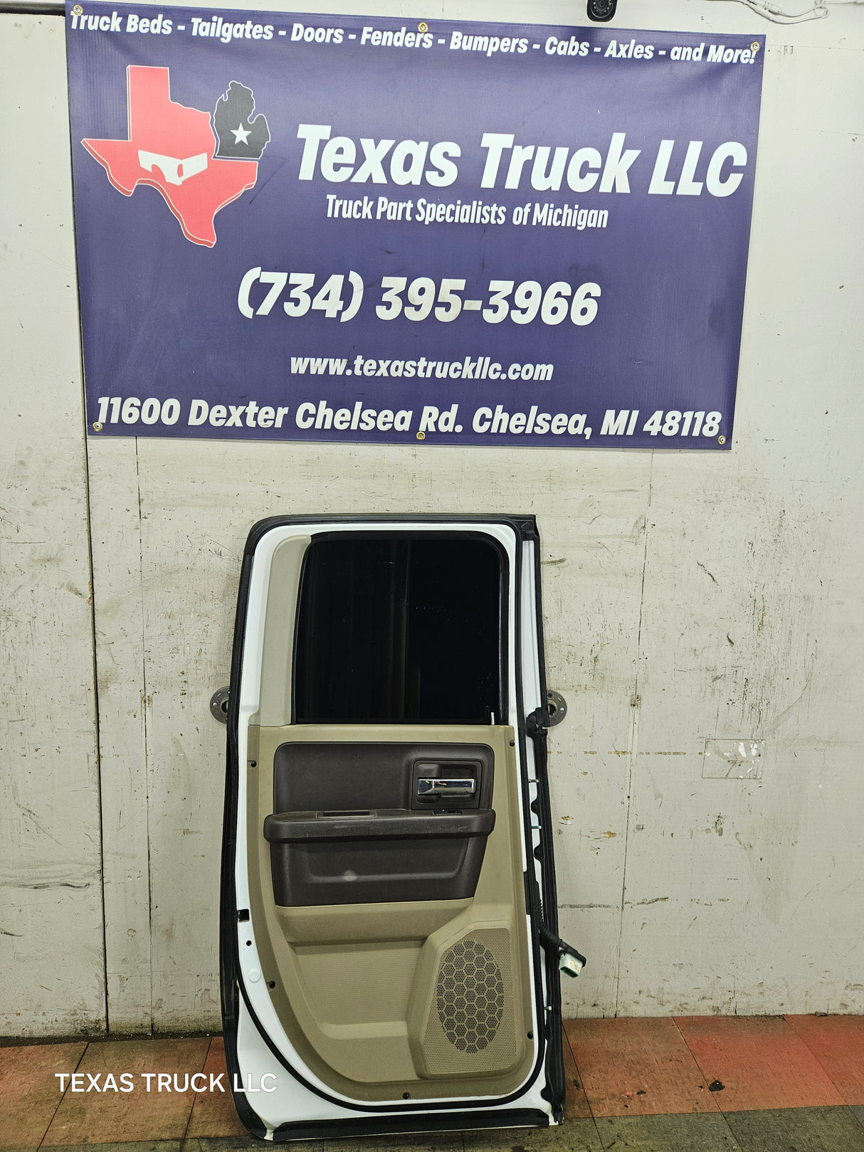 2009-2018 Dodge Ram 4th Gen Driver Side LH Rear Quad Cab Door 1500 2500 3500 4500 5500 - Bright White Clear Coat & Pebble Beige/Bark Brown