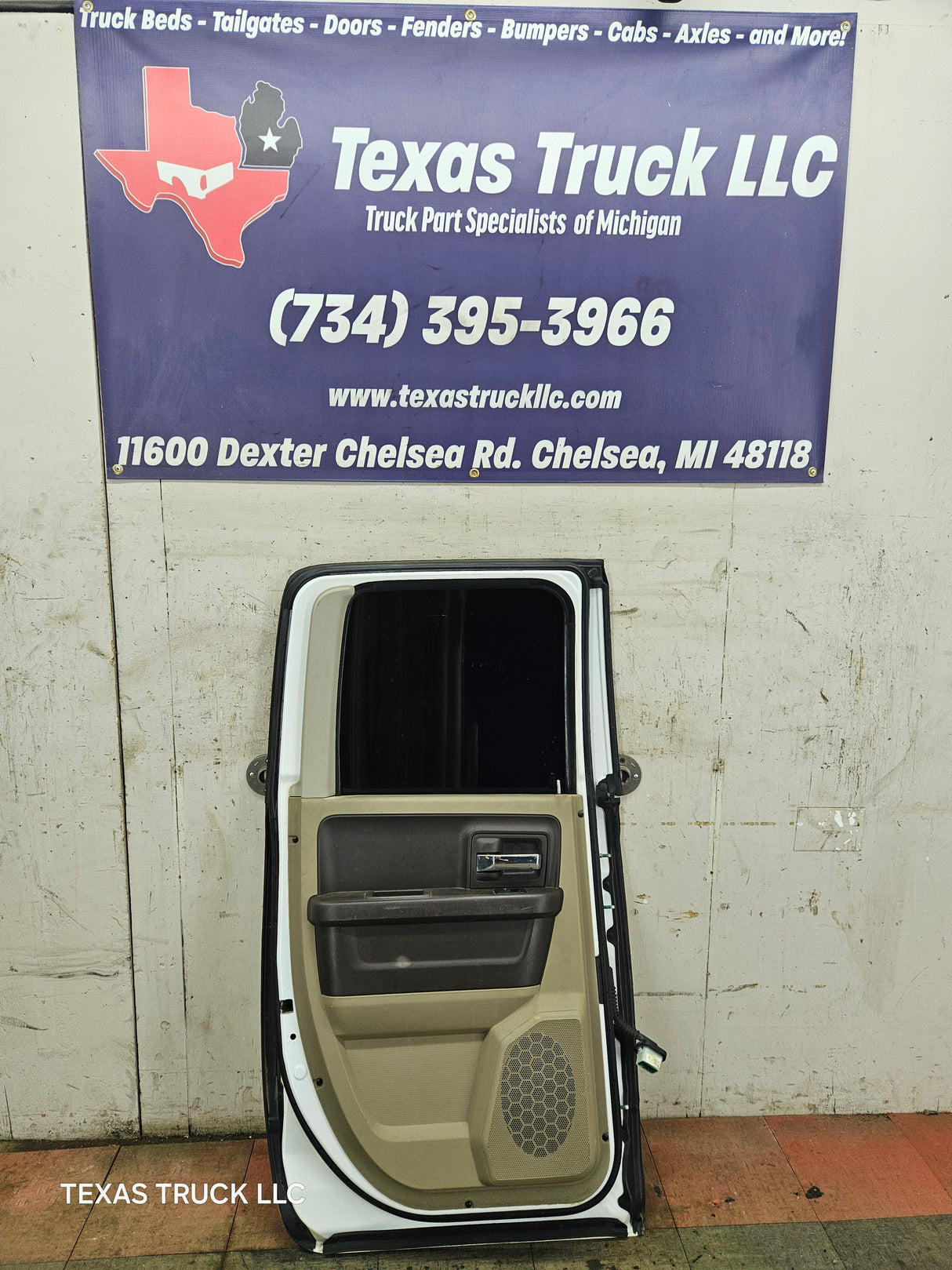 2009-2018 Dodge Ram 4th Gen Driver Side LH Rear Quad Cab Door 1500 2500 3500 4500 5500 - Bright White Clear Coat & Pebble Beige/Bark Brown