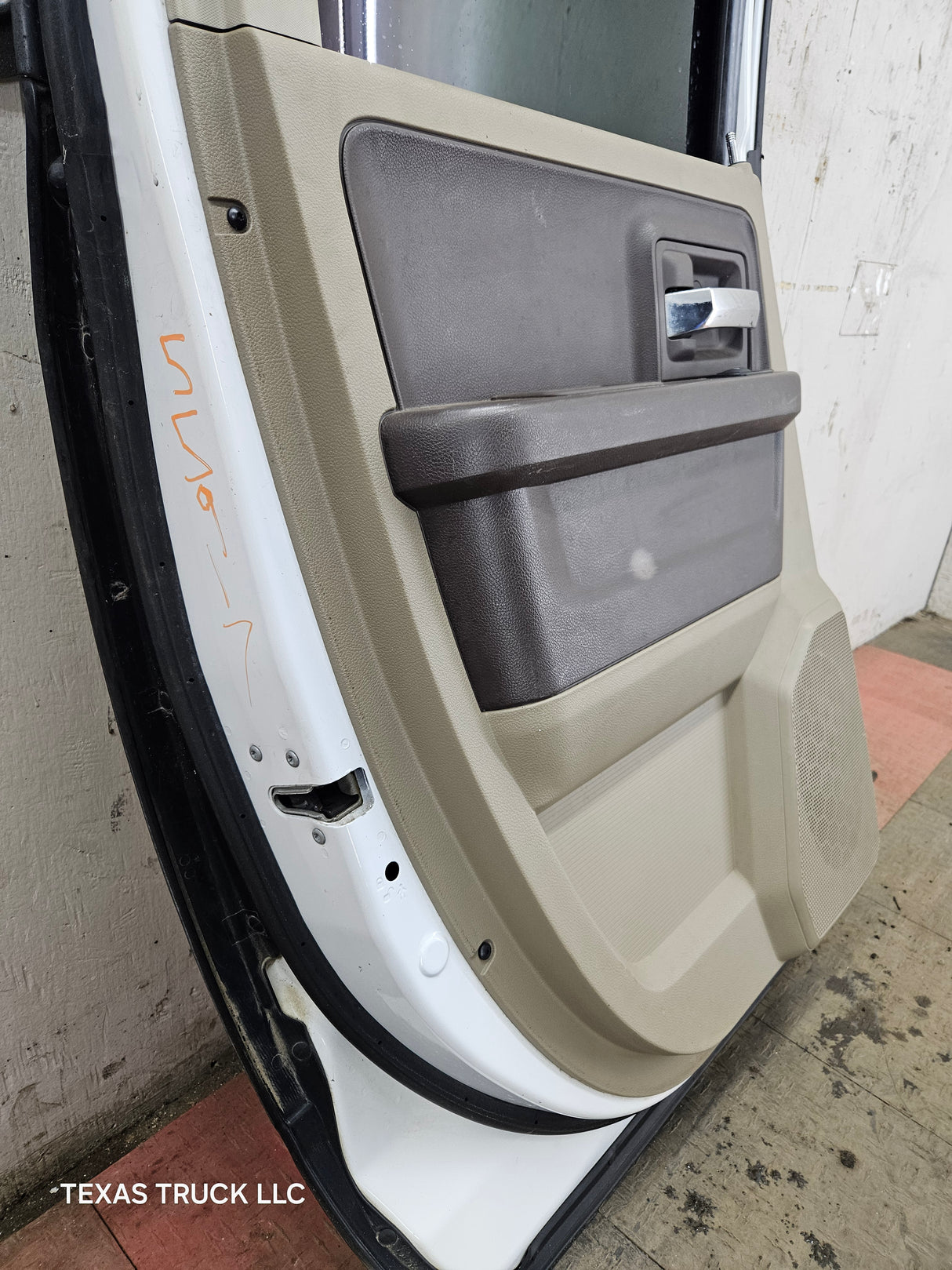 2009-2018 Dodge Ram 4th Gen Driver Side LH Rear Quad Cab Door 1500 2500 3500 4500 5500 - Bright White Clear Coat & Pebble Beige/Bark Brown