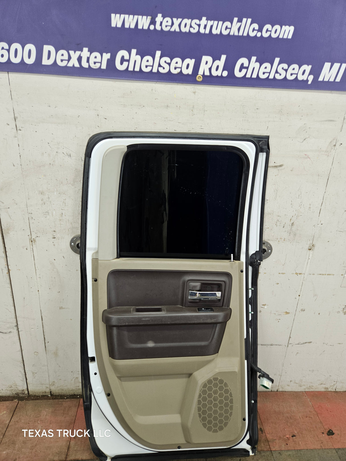 2009-2018 Dodge Ram 4th Gen Driver Side LH Rear Quad Cab Door 1500 2500 3500 4500 5500 - Bright White Clear Coat & Pebble Beige/Bark Brown