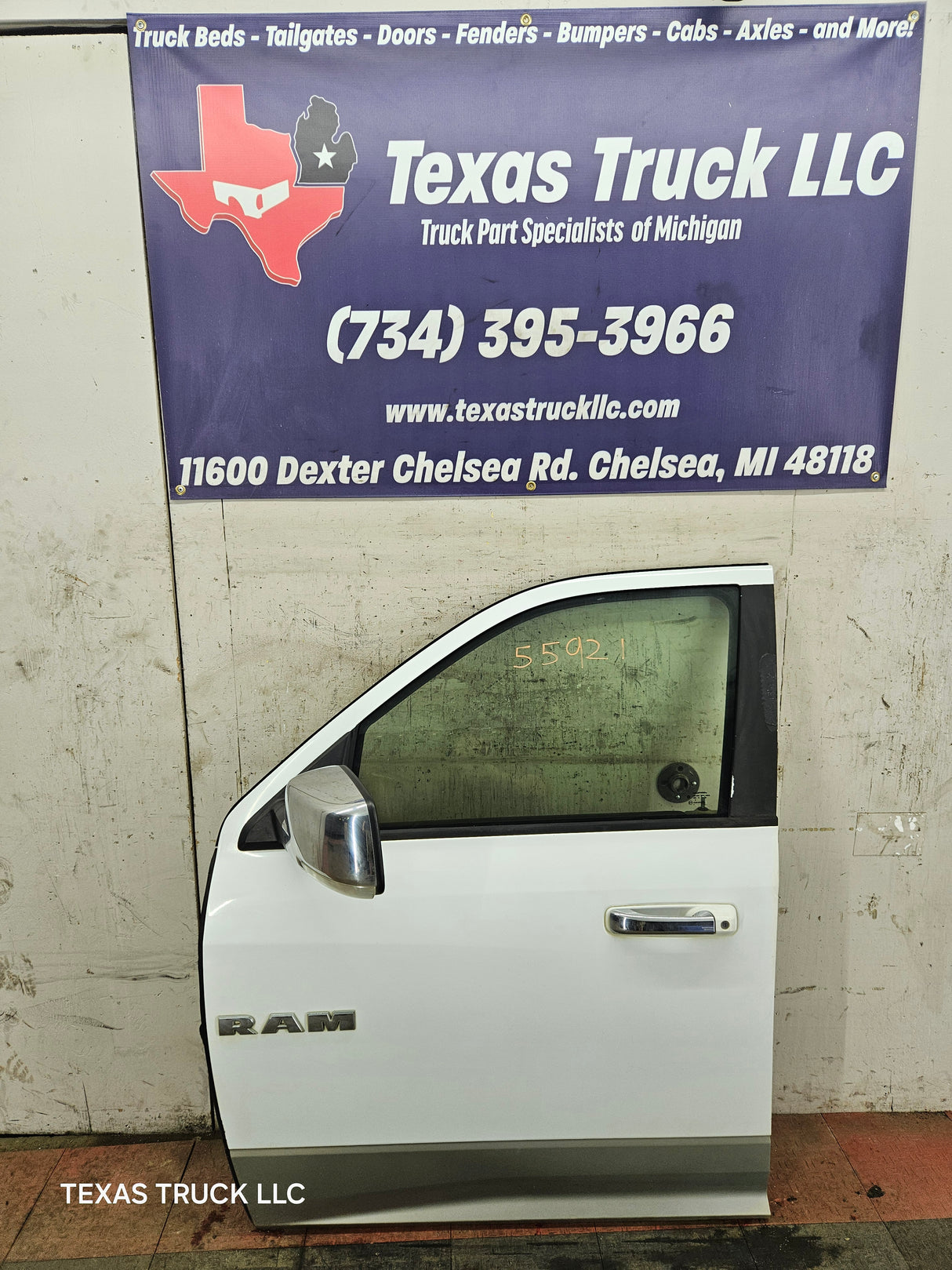 2009-2018 Dodge Ram 4th Gen LH Driver Side Front Quad Cab Door 1500 2500 3500 4500 5500 - Bright White Clear Coat & Pebble Beige/Bark Brown