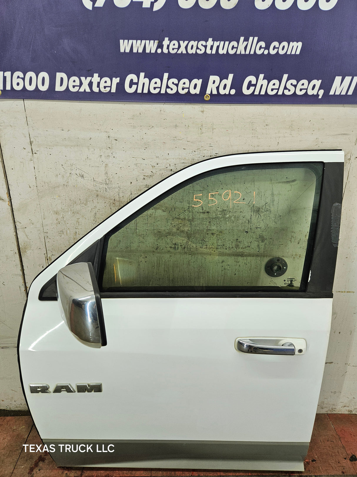 2009-2018 Dodge Ram 4th Gen LH Driver Side Front Quad Cab Door 1500 2500 3500 4500 5500 - Bright White Clear Coat & Pebble Beige/Bark Brown