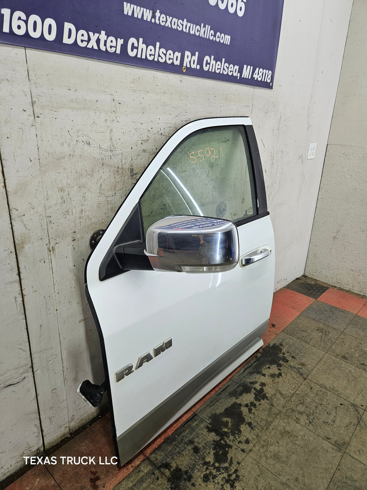 2009-2018 Dodge Ram 4th Gen LH Driver Side Front Quad Cab Door 1500 2500 3500 4500 5500 - Bright White Clear Coat & Pebble Beige/Bark Brown