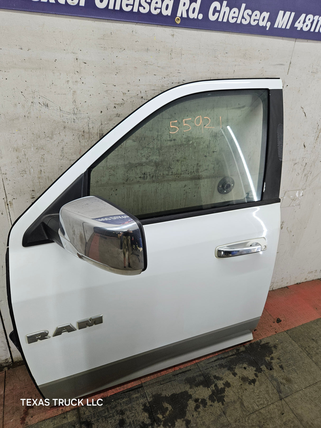 2009-2018 Dodge Ram 4th Gen LH Driver Side Front Quad Cab Door 1500 2500 3500 4500 5500 - Bright White Clear Coat & Pebble Beige/Bark Brown