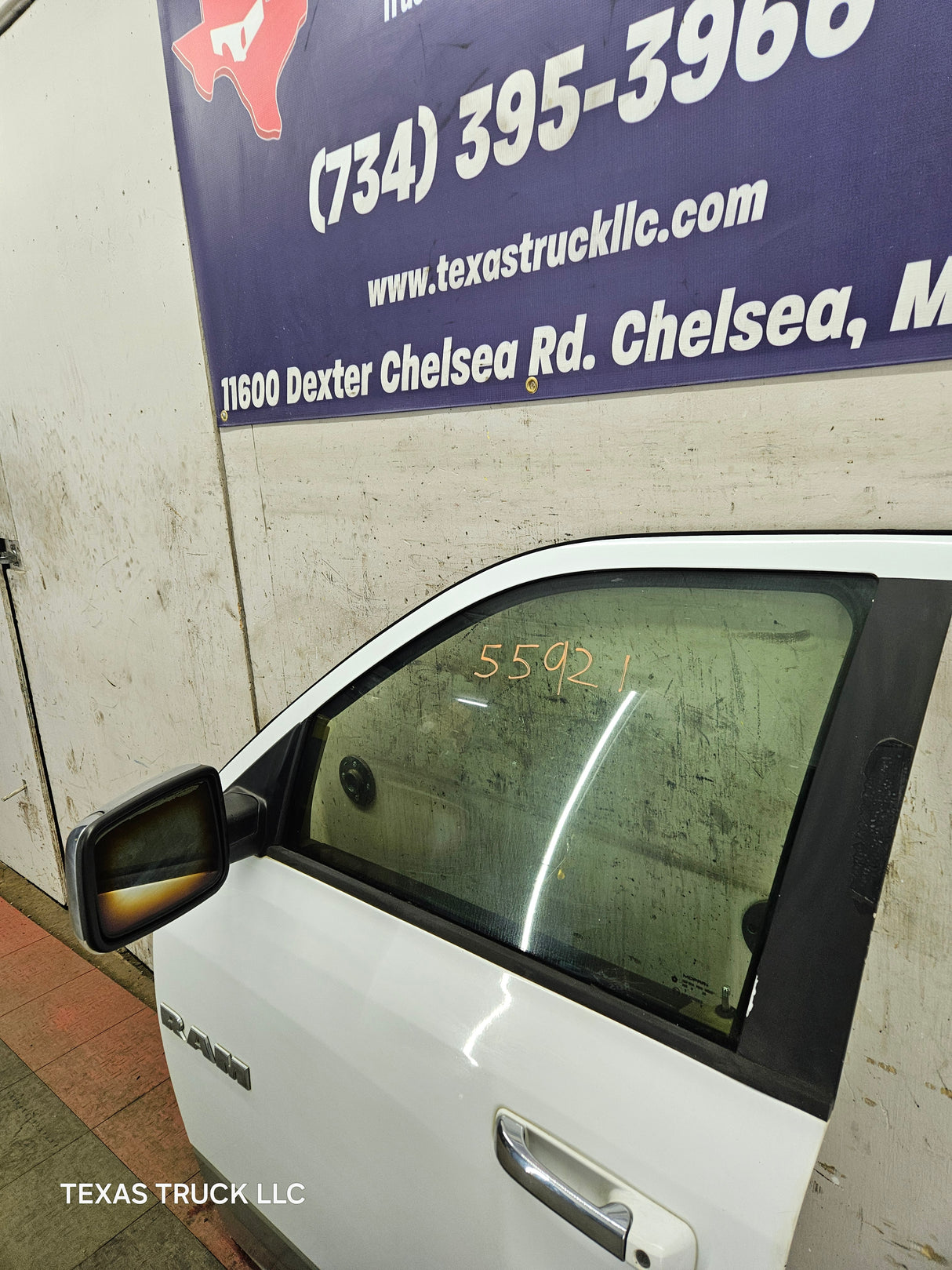 2009-2018 Dodge Ram 4th Gen LH Driver Side Front Quad Cab Door 1500 2500 3500 4500 5500 - Bright White Clear Coat & Pebble Beige/Bark Brown