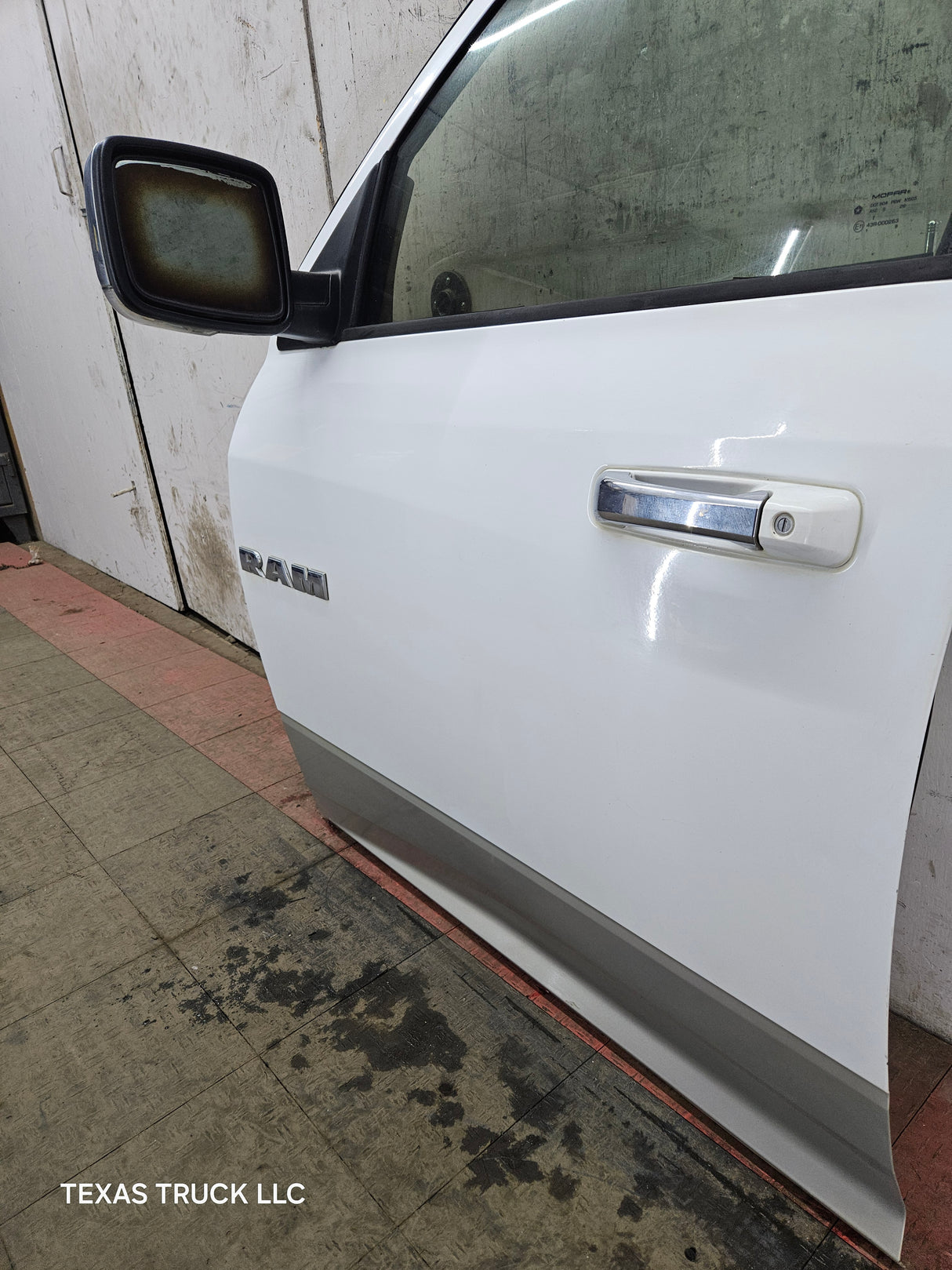 2009-2018 Dodge Ram 4th Gen LH Driver Side Front Quad Cab Door 1500 2500 3500 4500 5500 - Bright White Clear Coat & Pebble Beige/Bark Brown