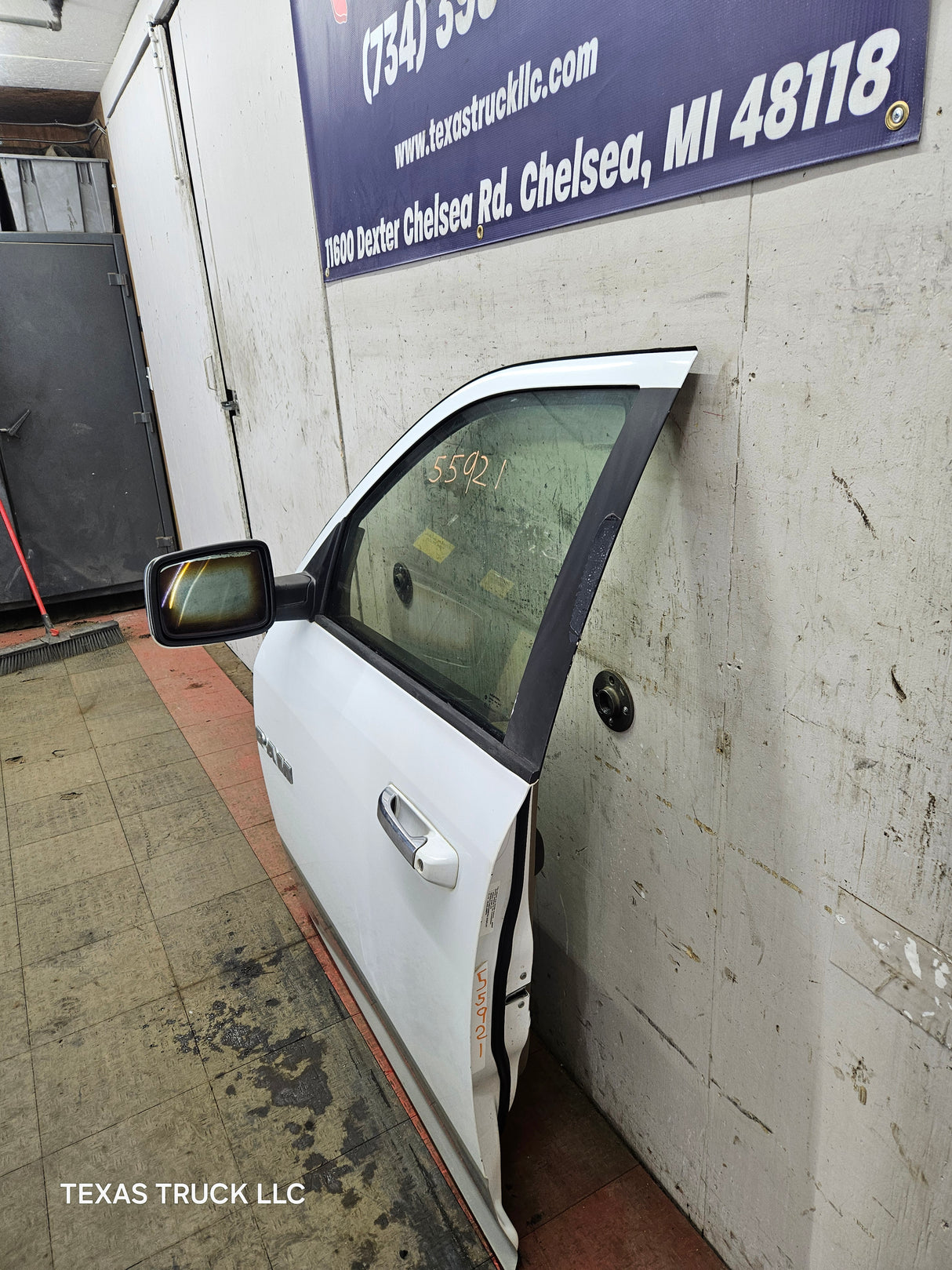 2009-2018 Dodge Ram 4th Gen LH Driver Side Front Quad Cab Door 1500 2500 3500 4500 5500 - Bright White Clear Coat & Pebble Beige/Bark Brown