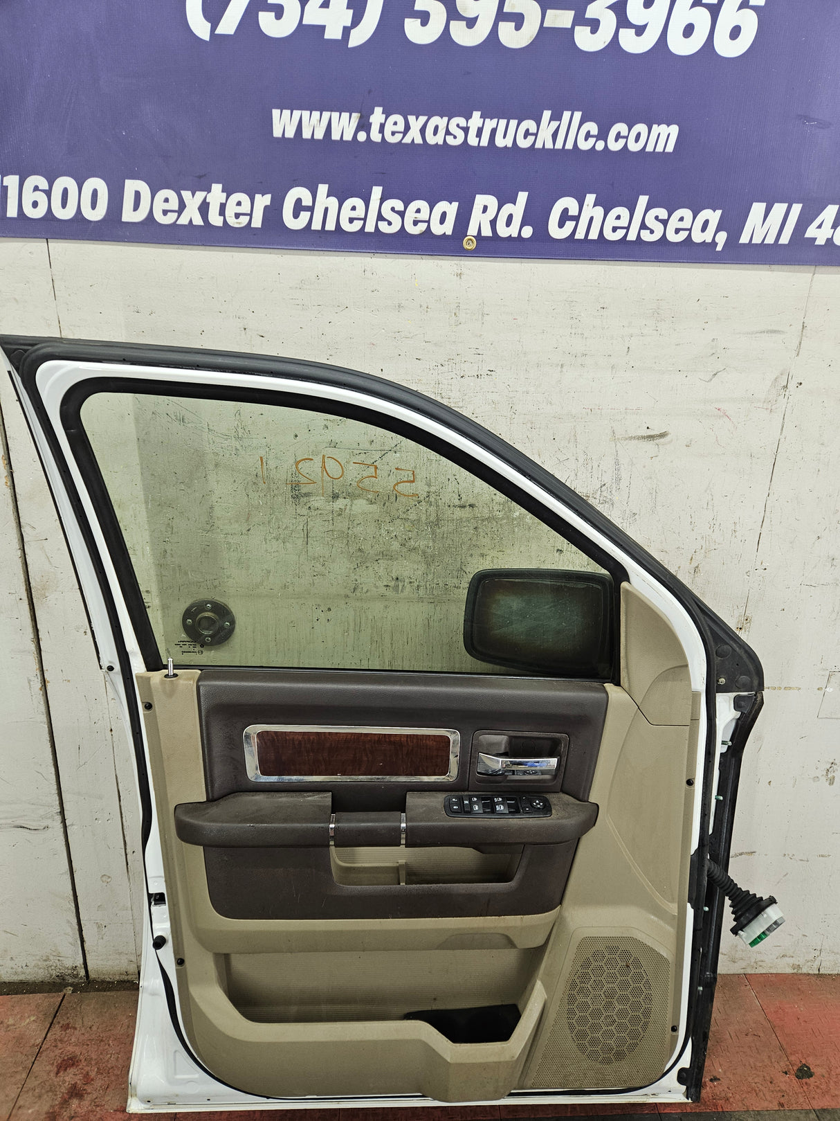 2009-2018 Dodge Ram 4th Gen LH Driver Side Front Quad Cab Door 1500 2500 3500 4500 5500 - Bright White Clear Coat & Pebble Beige/Bark Brown