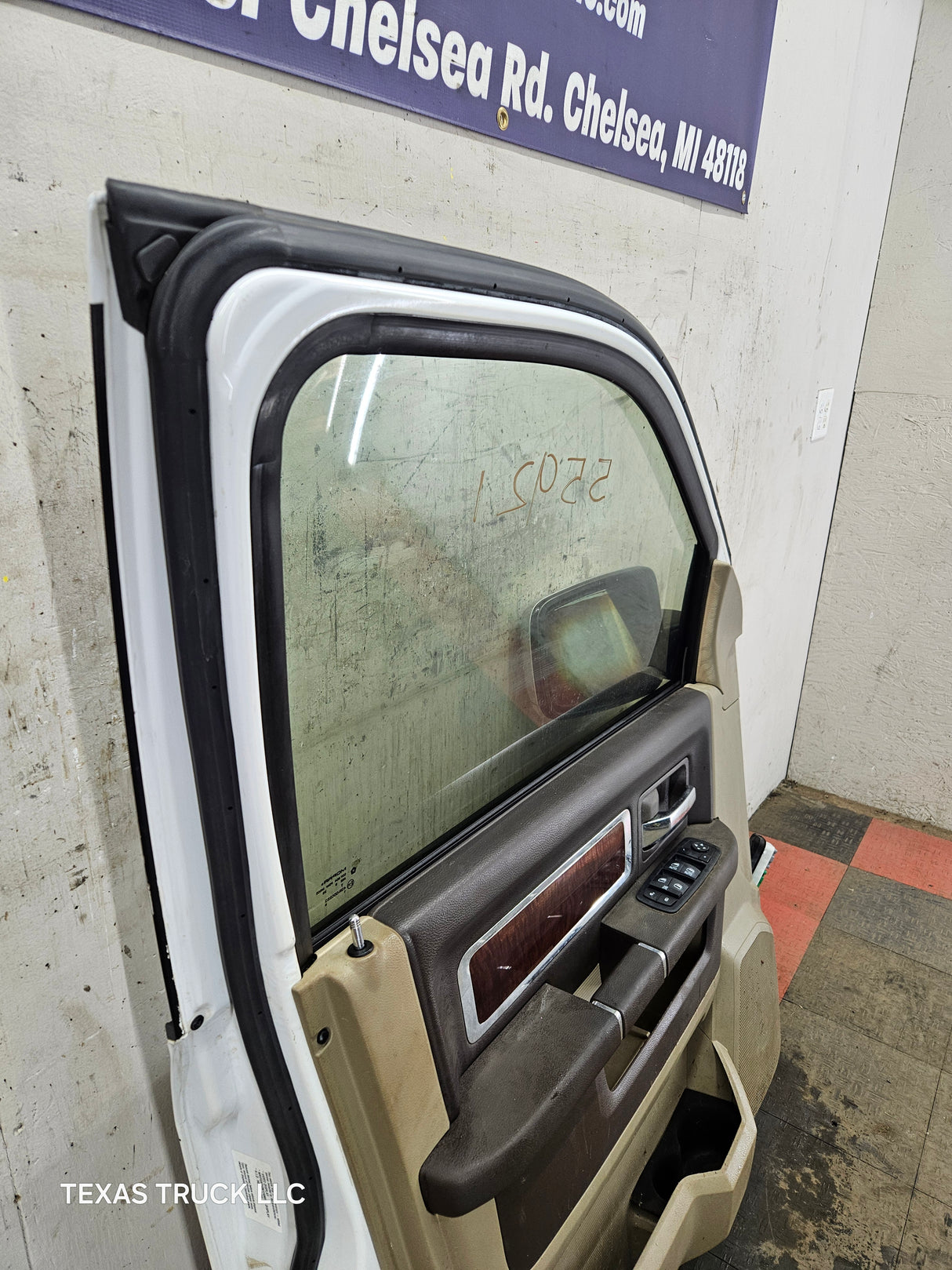 2009-2018 Dodge Ram 4th Gen LH Driver Side Front Quad Cab Door 1500 2500 3500 4500 5500 - Bright White Clear Coat & Pebble Beige/Bark Brown