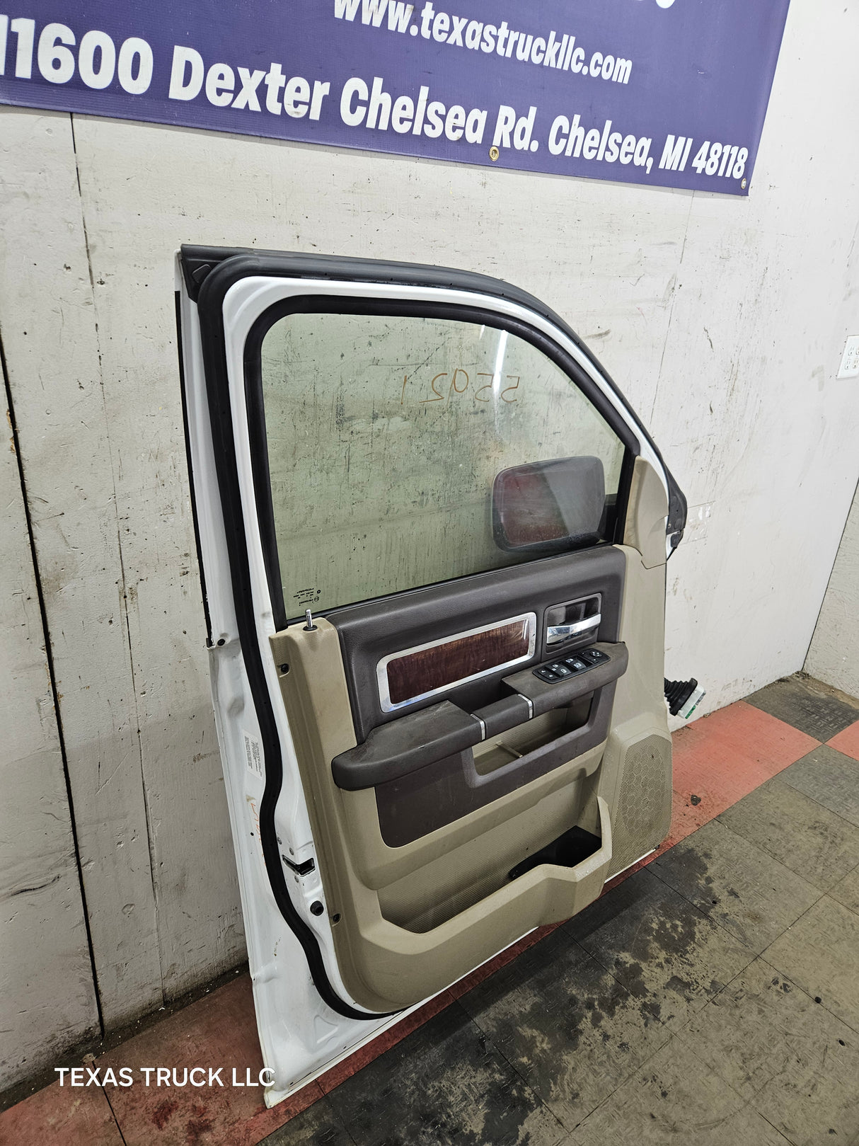 2009-2018 Dodge Ram 4th Gen LH Driver Side Front Quad Cab Door 1500 2500 3500 4500 5500 - Bright White Clear Coat & Pebble Beige/Bark Brown