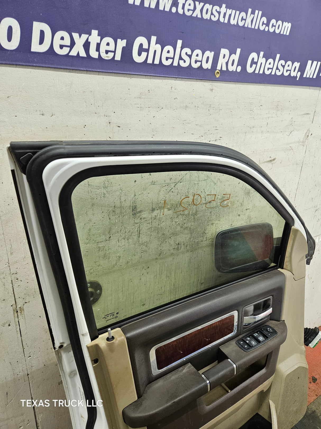 2009-2018 Dodge Ram 4th Gen LH Driver Side Front Quad Cab Door 1500 2500 3500 4500 5500 - Bright White Clear Coat & Pebble Beige/Bark Brown