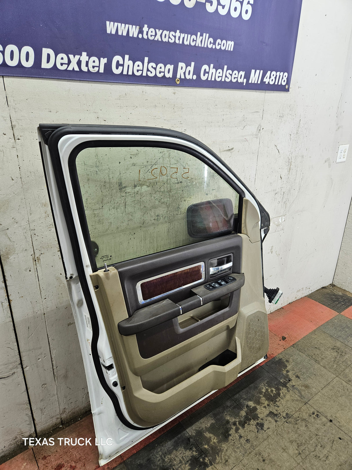 2009-2018 Dodge Ram 4th Gen LH Driver Side Front Quad Cab Door 1500 2500 3500 4500 5500 - Bright White Clear Coat & Pebble Beige/Bark Brown