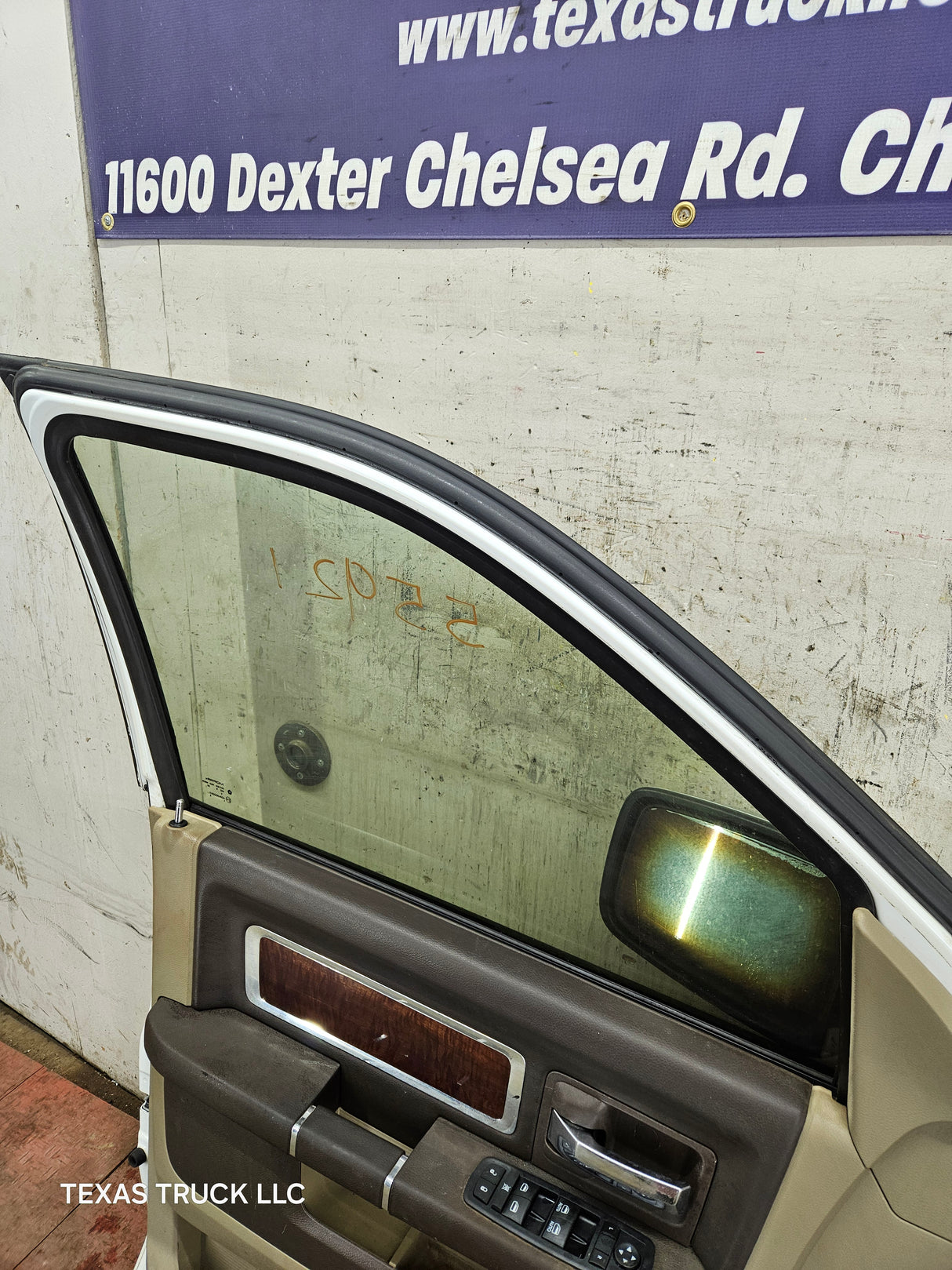 2009-2018 Dodge Ram 4th Gen LH Driver Side Front Quad Cab Door 1500 2500 3500 4500 5500 - Bright White Clear Coat & Pebble Beige/Bark Brown