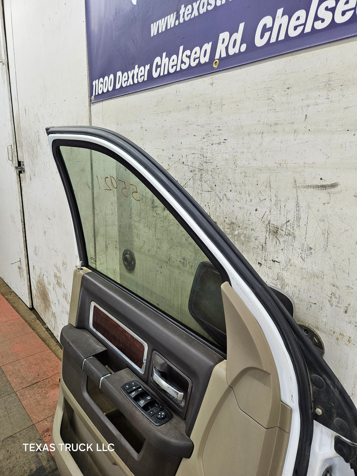 2009-2018 Dodge Ram 4th Gen LH Driver Side Front Quad Cab Door 1500 2500 3500 4500 5500 - Bright White Clear Coat & Pebble Beige/Bark Brown