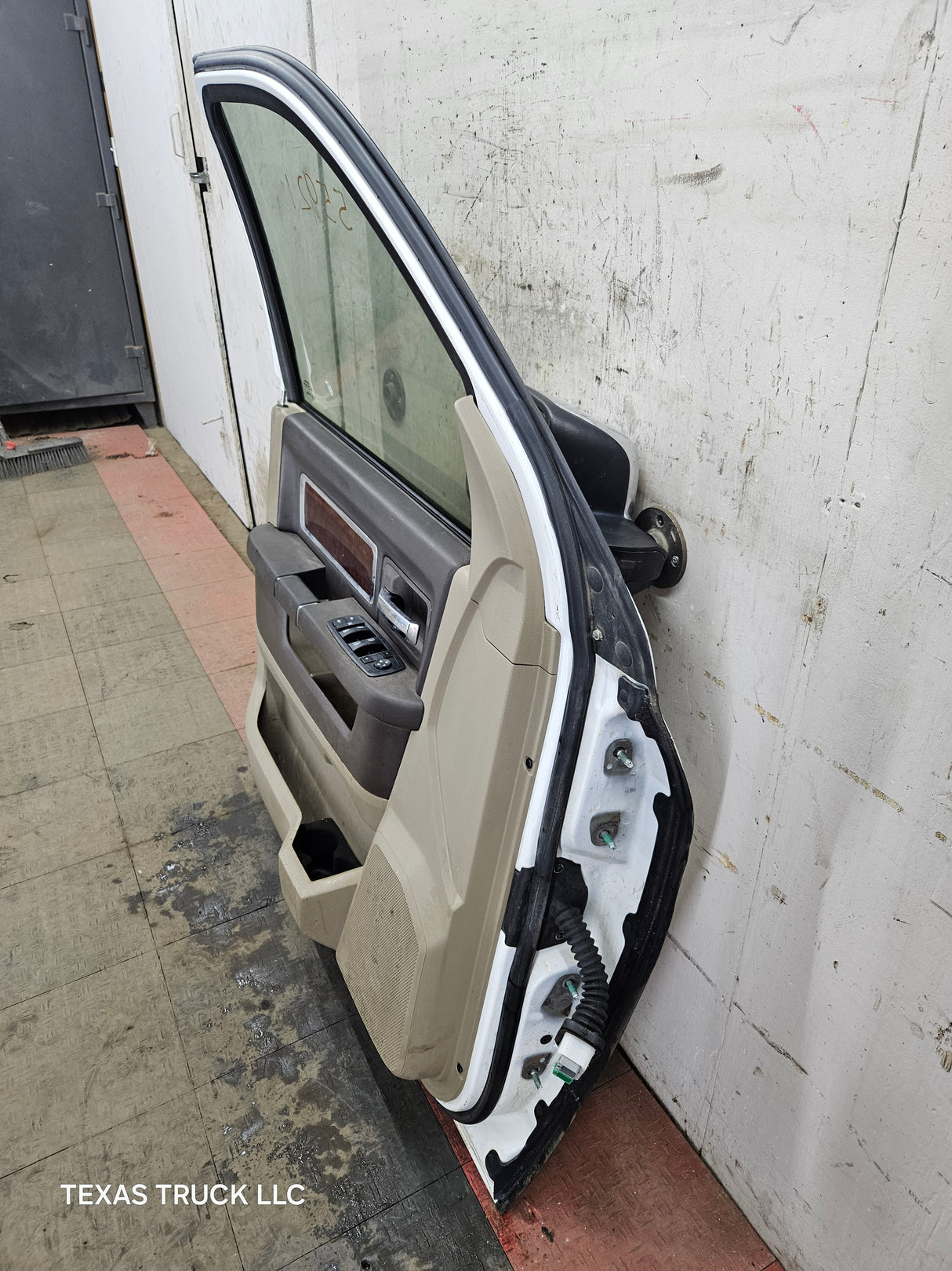 2009-2018 Dodge Ram 4th Gen LH Driver Side Front Quad Cab Door 1500 2500 3500 4500 5500 - Bright White Clear Coat & Pebble Beige/Bark Brown