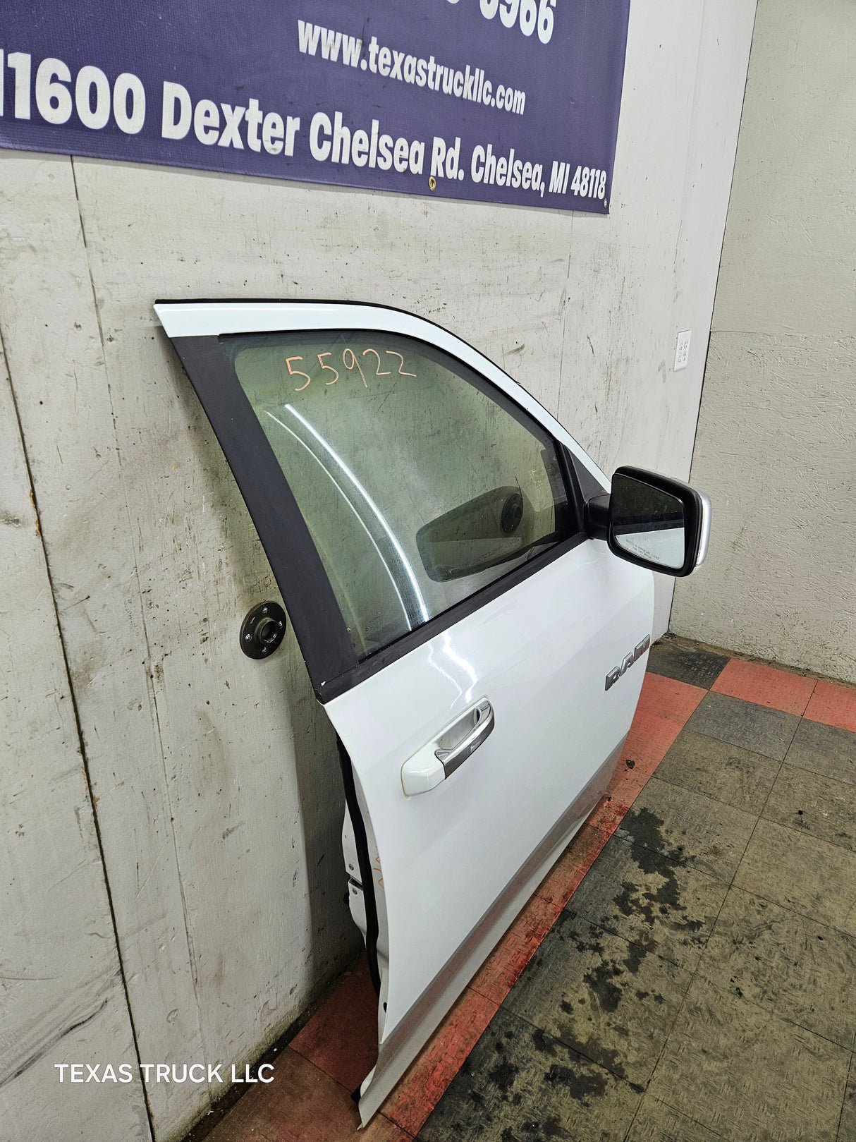 2009-2018 Dodge Ram 4th Gen Passenger Side RH Front Quad Crew Cab Door 1500 2500 3500 4500 5500 - Bright White Clear Coat & Pebble Beige/Bark Brown