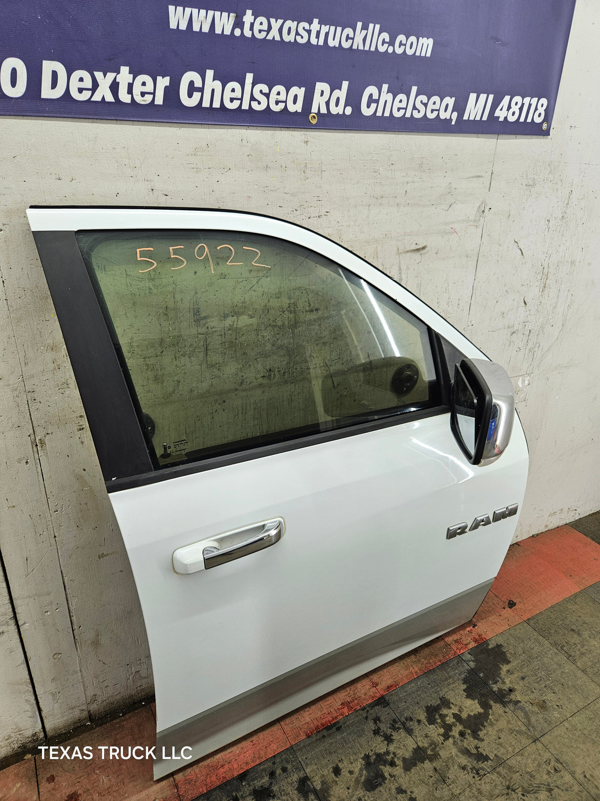 2009-2018 Dodge Ram 4th Gen Passenger Side RH Front Quad Crew Cab Door 1500 2500 3500 4500 5500 - Bright White Clear Coat & Pebble Beige/Bark Brown