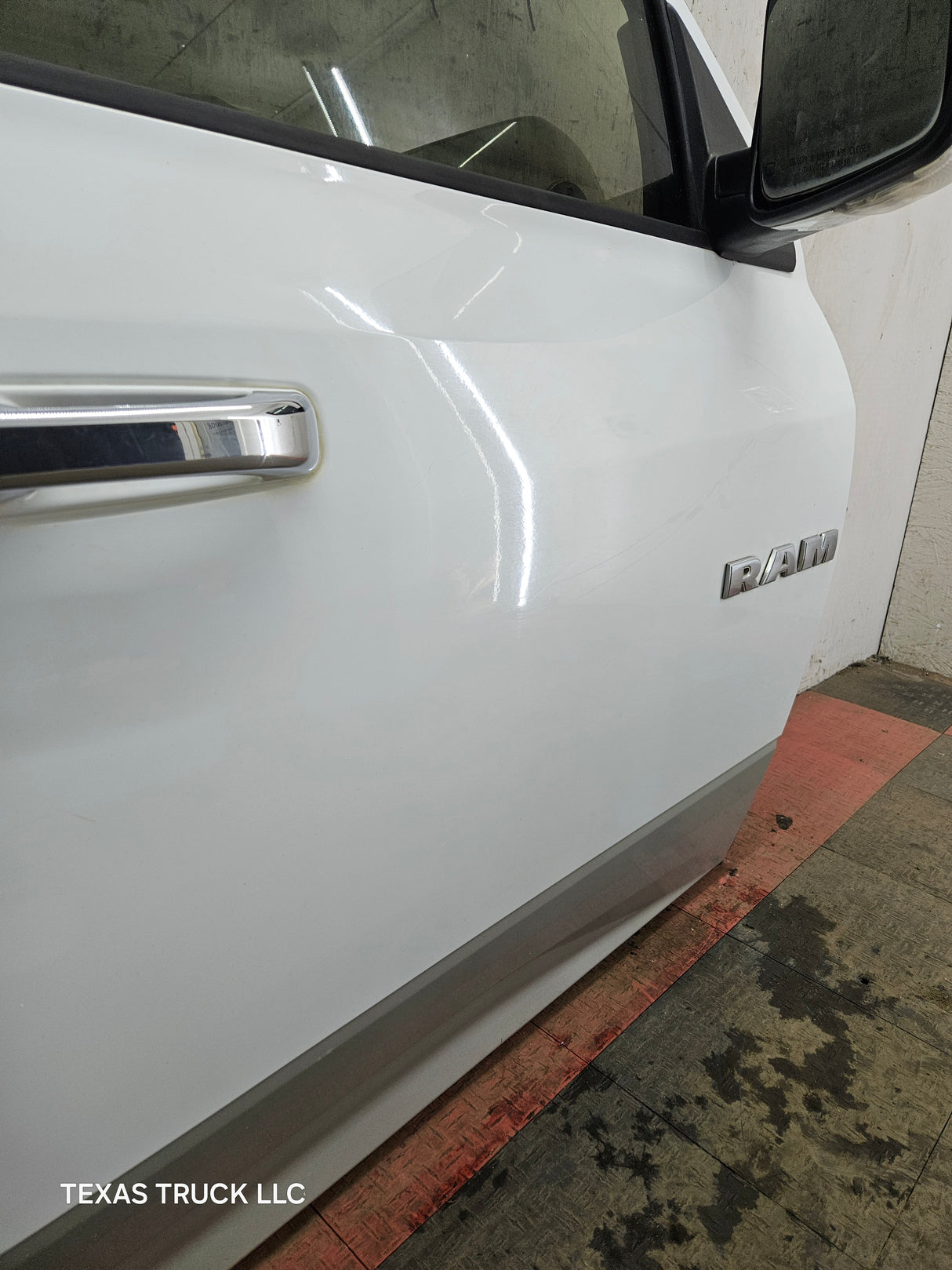 2009-2018 Dodge Ram 4th Gen Passenger Side RH Front Quad Crew Cab Door 1500 2500 3500 4500 5500 - Bright White Clear Coat & Pebble Beige/Bark Brown