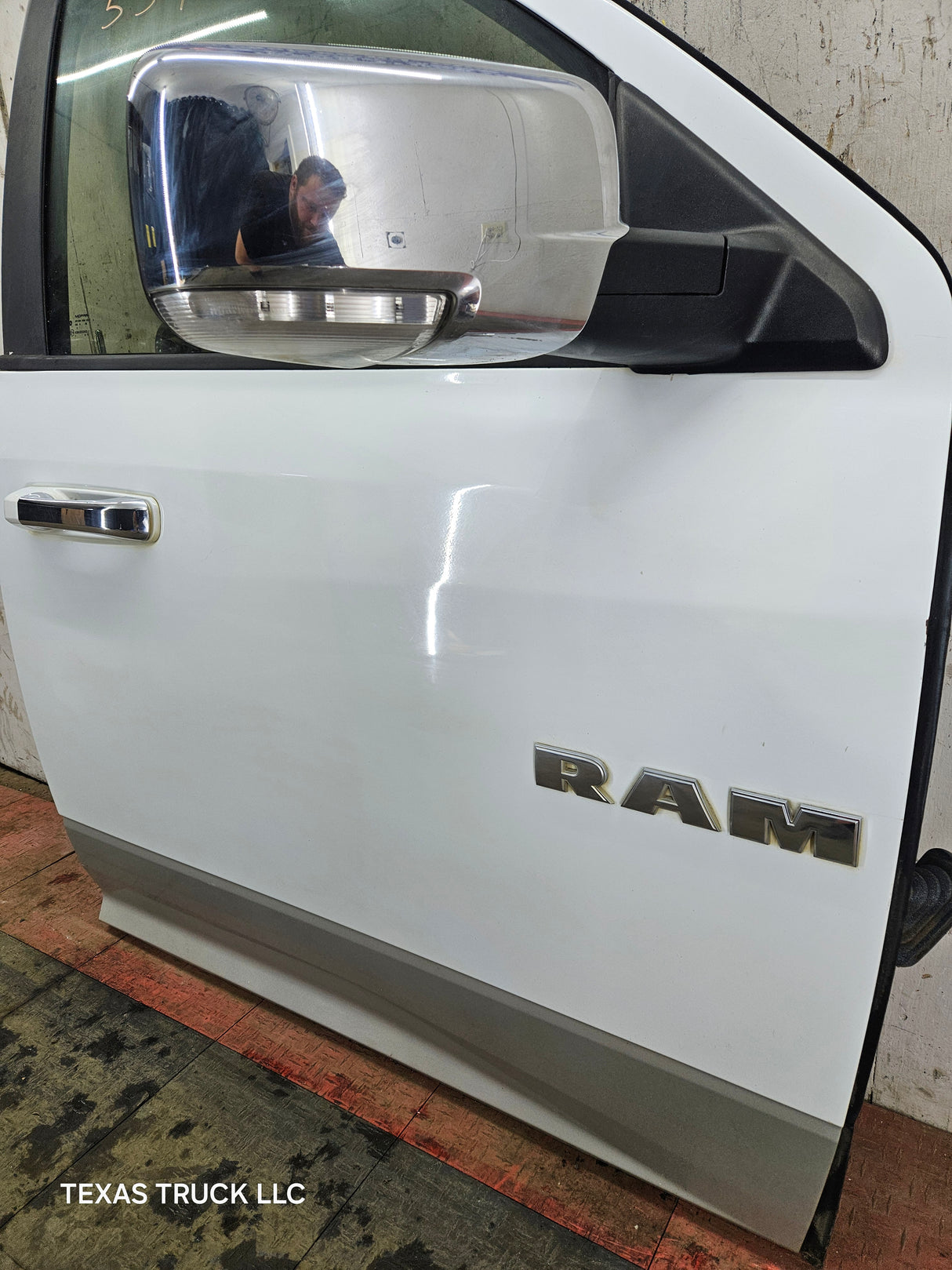 2009-2018 Dodge Ram 4th Gen Passenger Side RH Front Quad Crew Cab Door 1500 2500 3500 4500 5500 - Bright White Clear Coat & Pebble Beige/Bark Brown