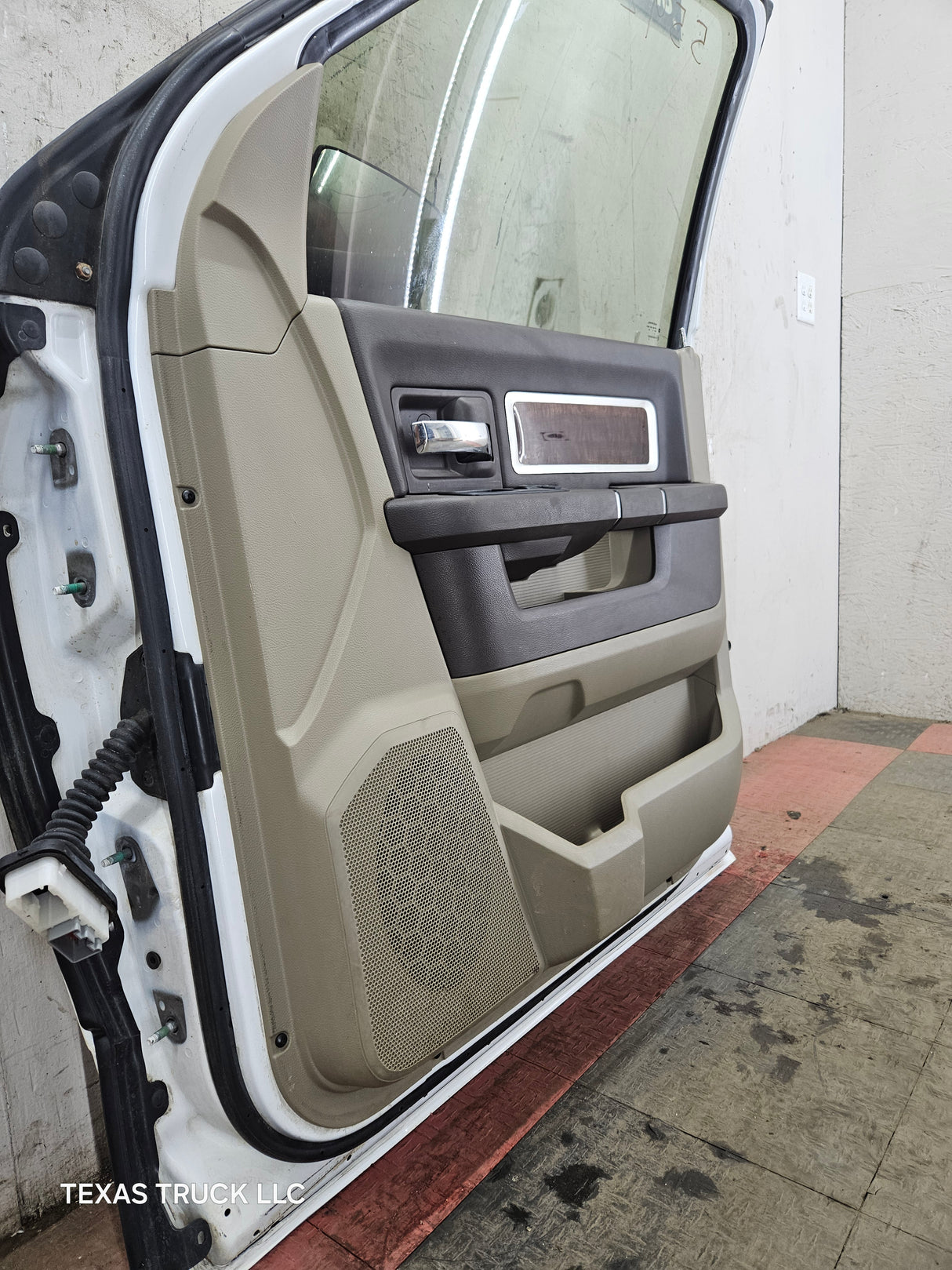 2009-2018 Dodge Ram 4th Gen Passenger Side RH Front Quad Crew Cab Door 1500 2500 3500 4500 5500 - Bright White Clear Coat & Pebble Beige/Bark Brown