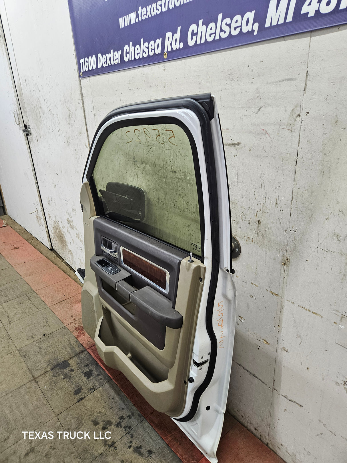 2009-2018 Dodge Ram 4th Gen Passenger Side RH Front Quad Crew Cab Door 1500 2500 3500 4500 5500 - Bright White Clear Coat & Pebble Beige/Bark Brown