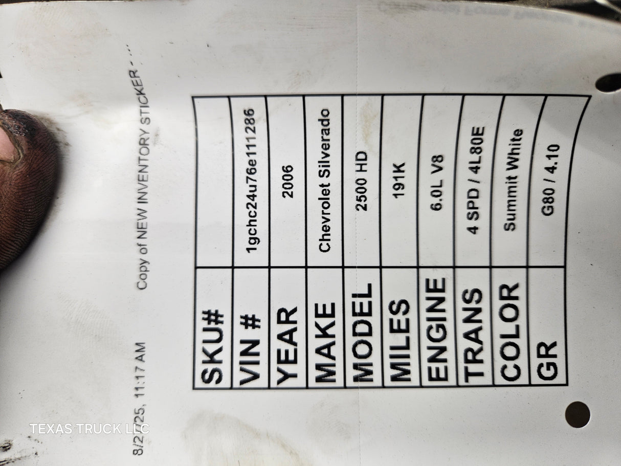 2000-2006 Chevrolet GMC 6.0L 4L80E 2wd 191K Miles AUTOMATIC TRANSMISSION 2500HD 3500HD