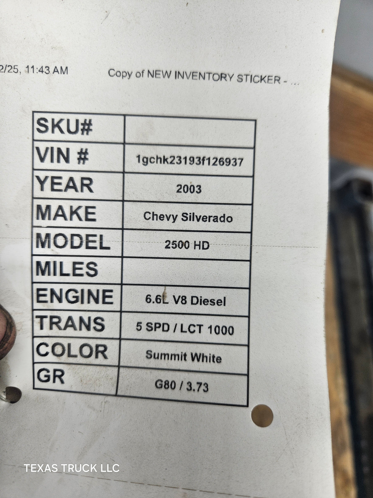 2003 Chevrolet GMC DURAMAX 6.6L Diesel ALLISON 1000 W/ PTO option 132K Miles AUTOMATIC TRANSMISSION 2500HD 3500HD