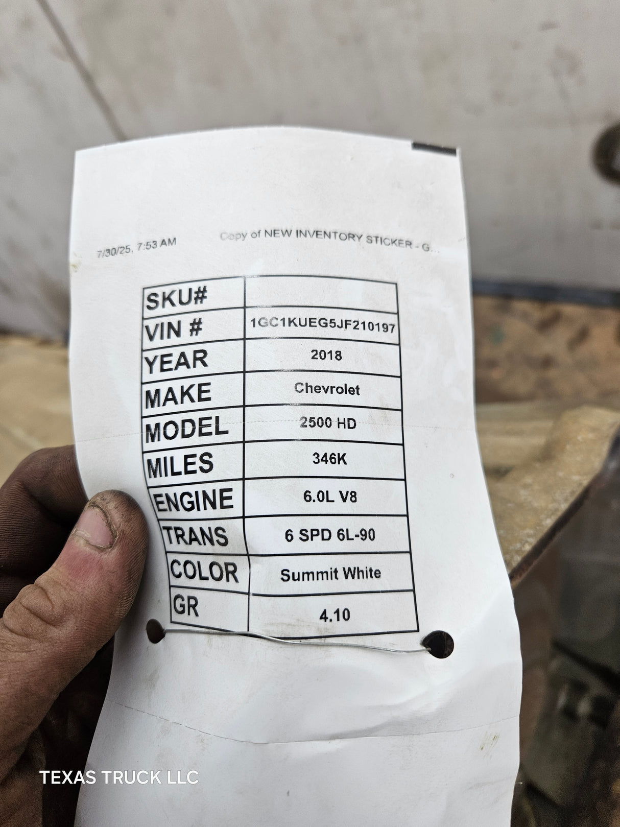 2017-2019 Chevrolet Silverado GMC Sierra 2500 3500HD 6L-90 6.0L TRANSMISSION 6 SPD 4wd