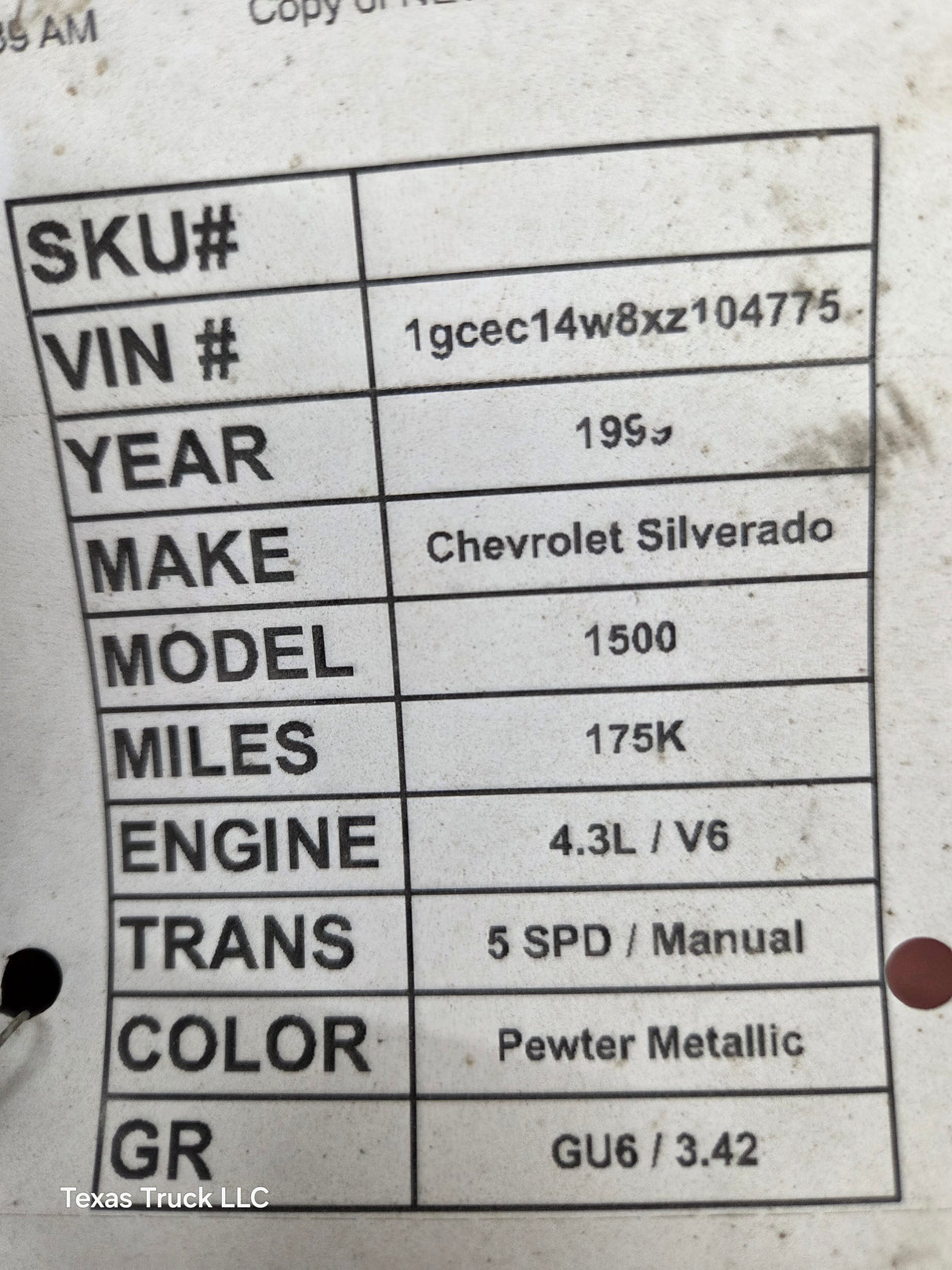 1999-2006 Chevrolet Silverado GMC Sierra 1500 3.42 Rear Axle GU6