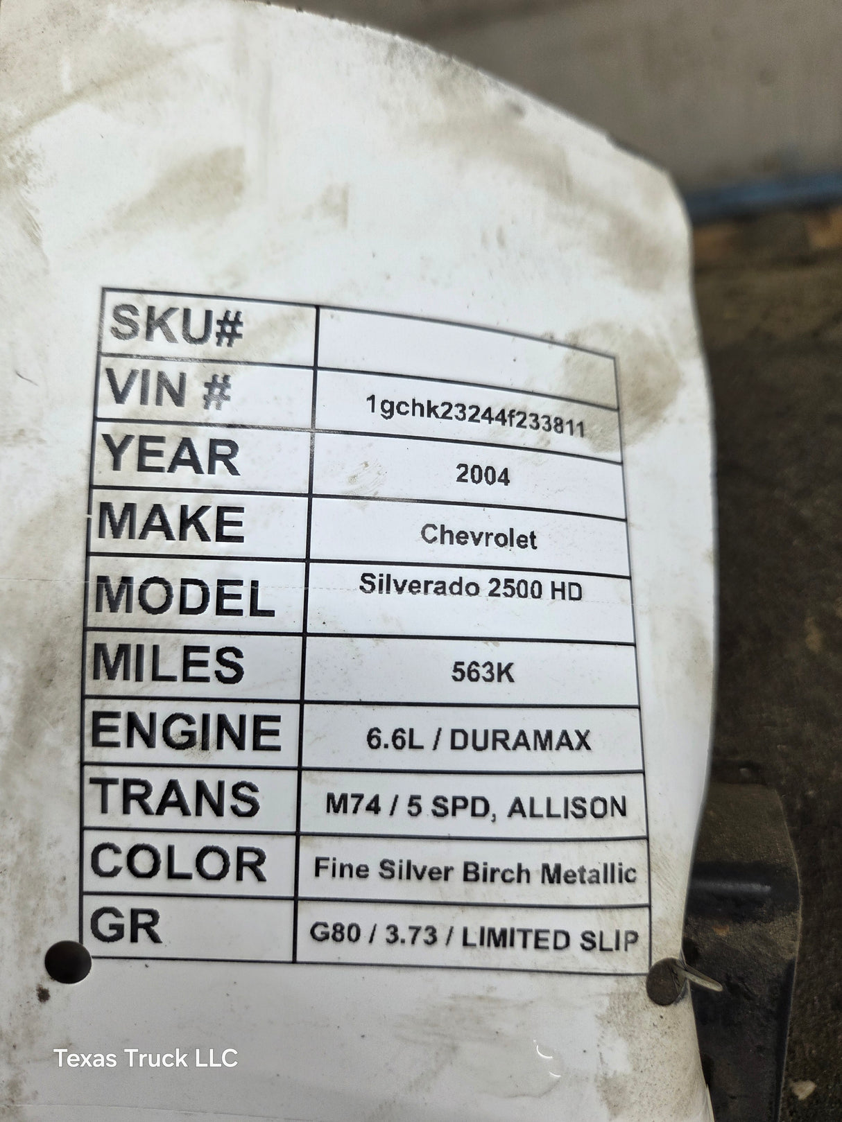 2004 Chevrolet GMC DURAMAX 6.6L Diesel ALLISON 1000 W/ PTO option AUTOMATIC TRANSMISSION 2500HD 3500HD
