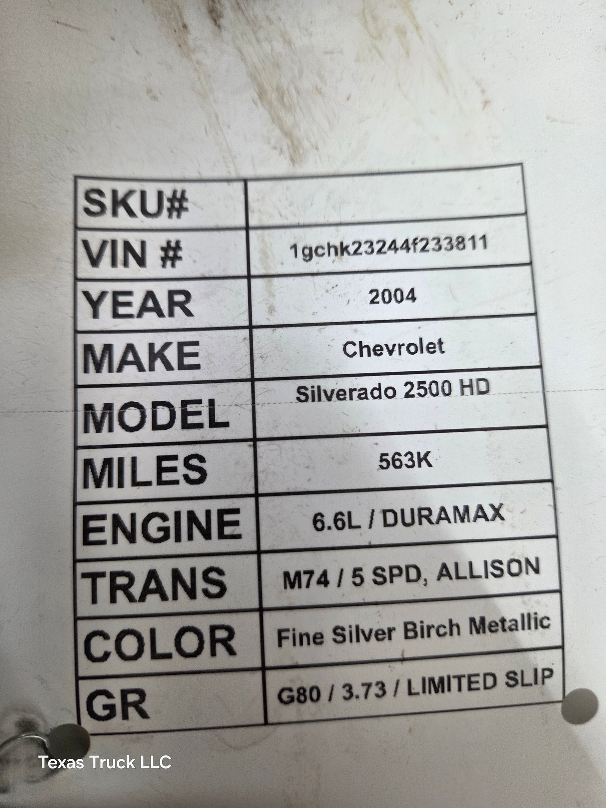2001-2007 Chevrolet Silverado / GMC Sierra 2500 3500 HD Rear Axle 3.73 11.5"