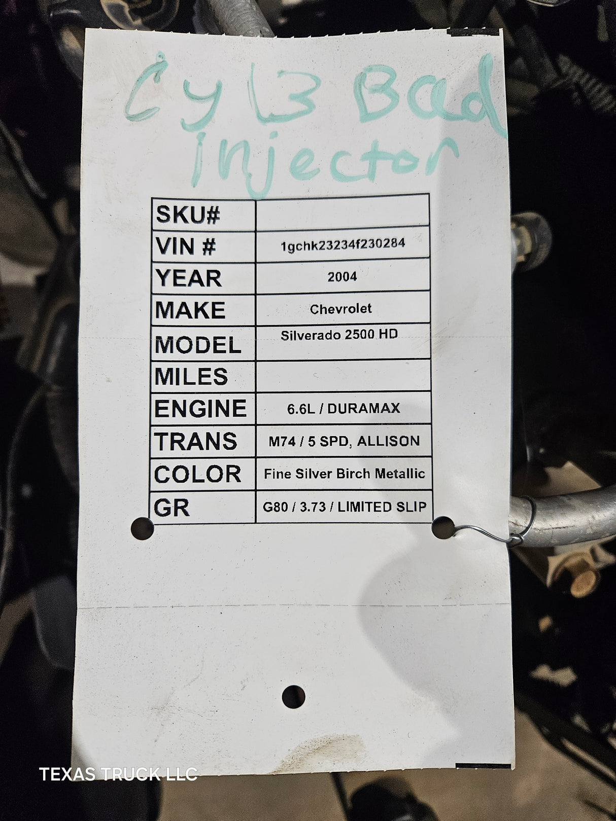 2005 LLY Duramax Diesel 6.6L Engine Runs CYL 3 Bad Injector/Misfire