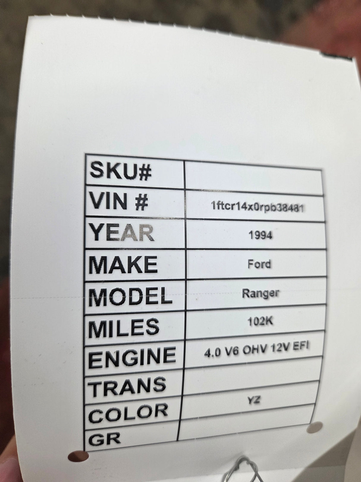 1993-1997 Ford Ranger Driver Side Front Fender LH