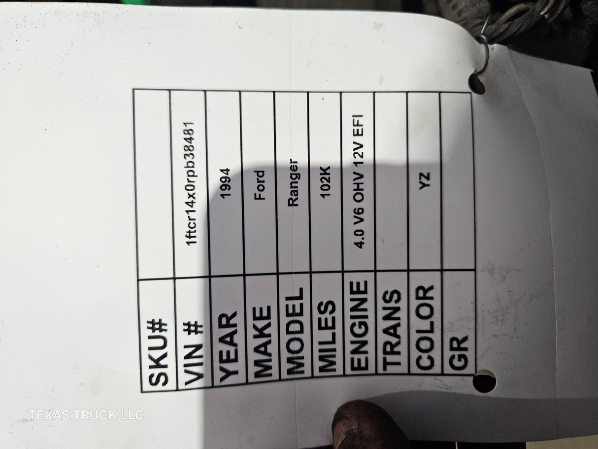 1994 Ford Ranger 4.0L V6 Engine 102k Miles