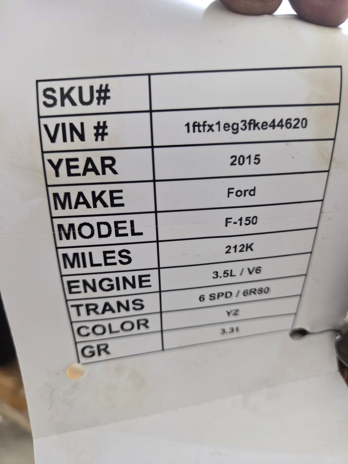 2015-2017 Ford F150 9.75" Rear Axle 3.31 Gear Ratio Electronic Locking