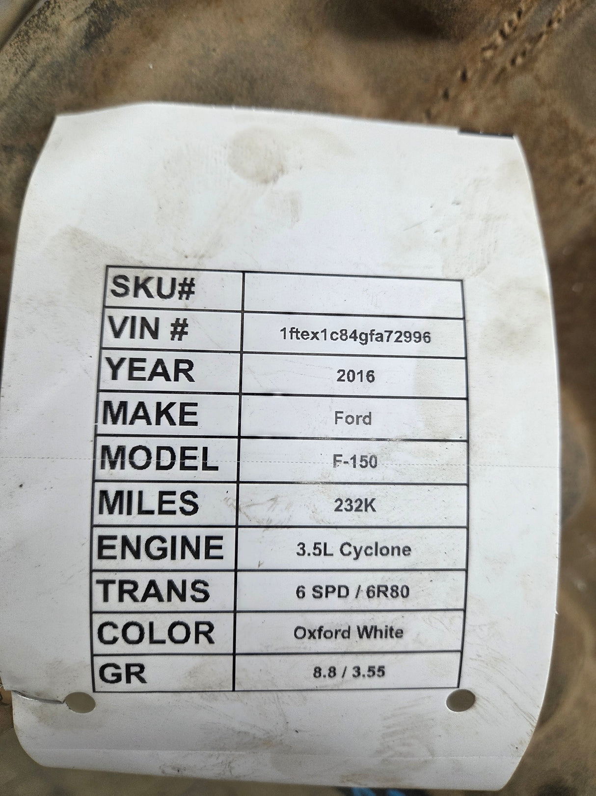2015-2020 Ford F150 8.8" Rear Axle 3.55 Gear Ratio Electronic Locking