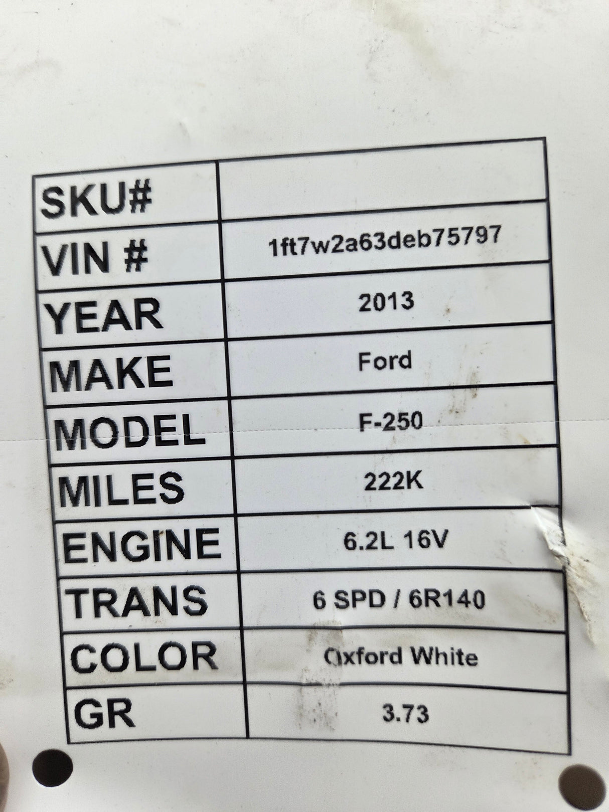 2013-2016 Ford Super Duty F250 F350 Rear Axle 3.73 Gear Ratio Electronic Locker