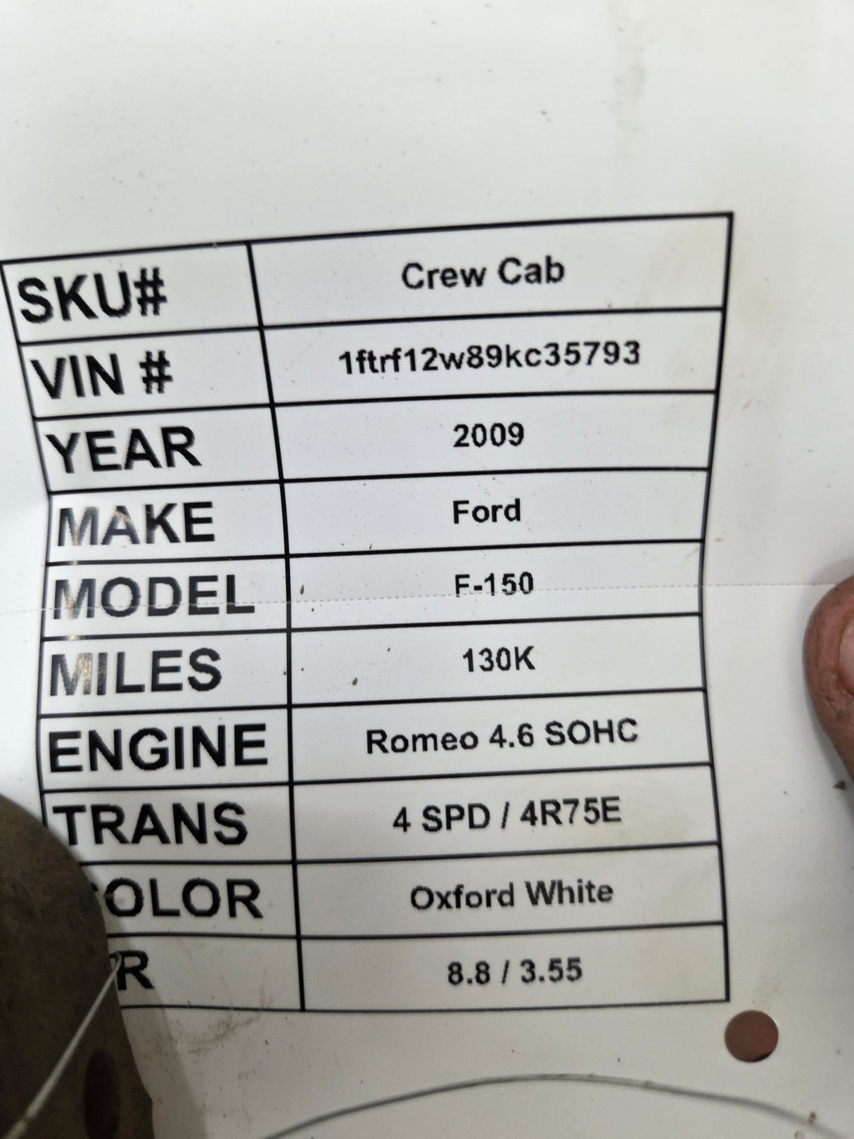 2009-2011 Ford F150 Rear Axle 3.55 Gear Ratio