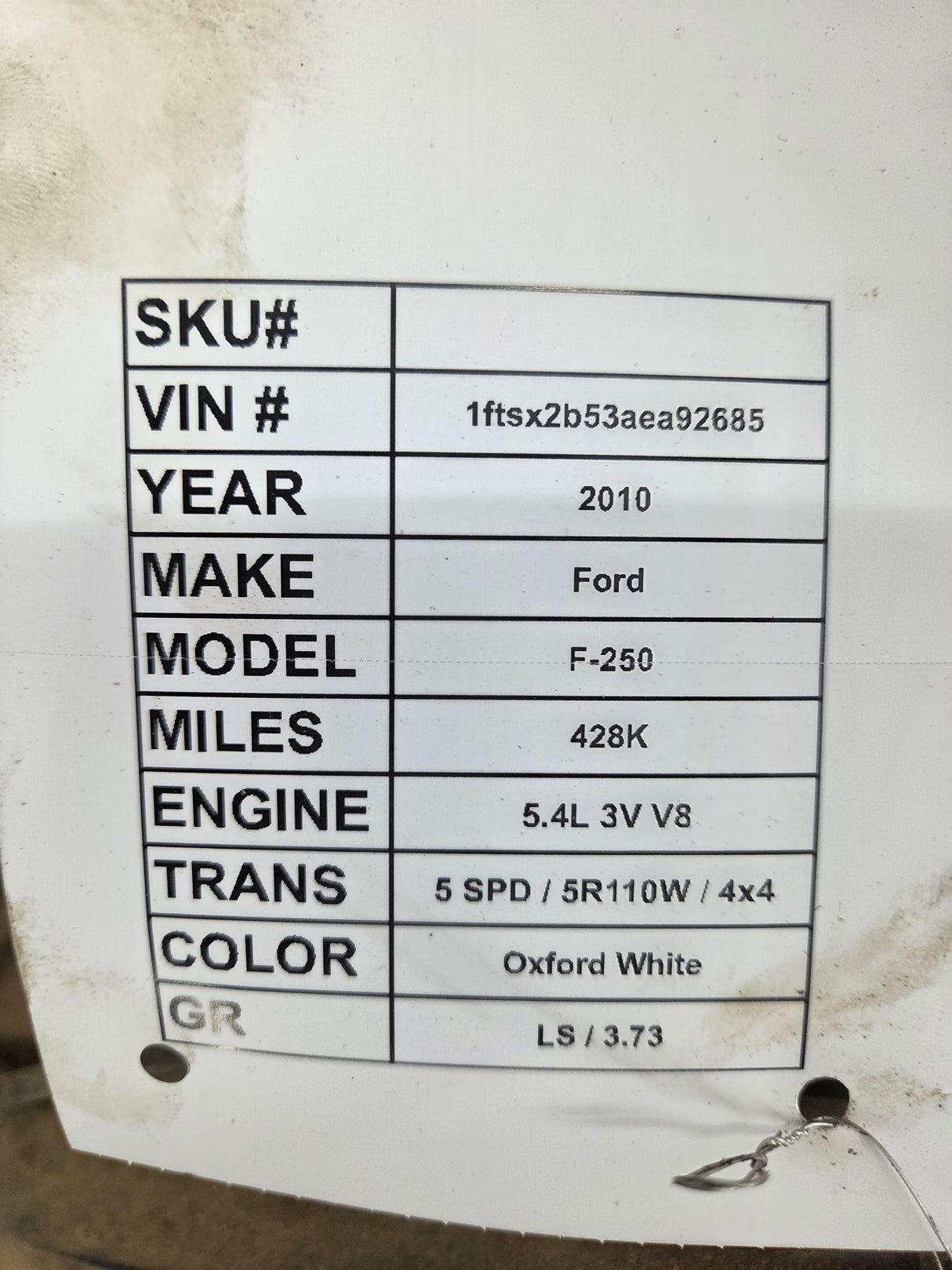2008-2010 Ford Super Duty F250 F350 SRW Rear Axle Limited Slip 3.73 Gear Ratio