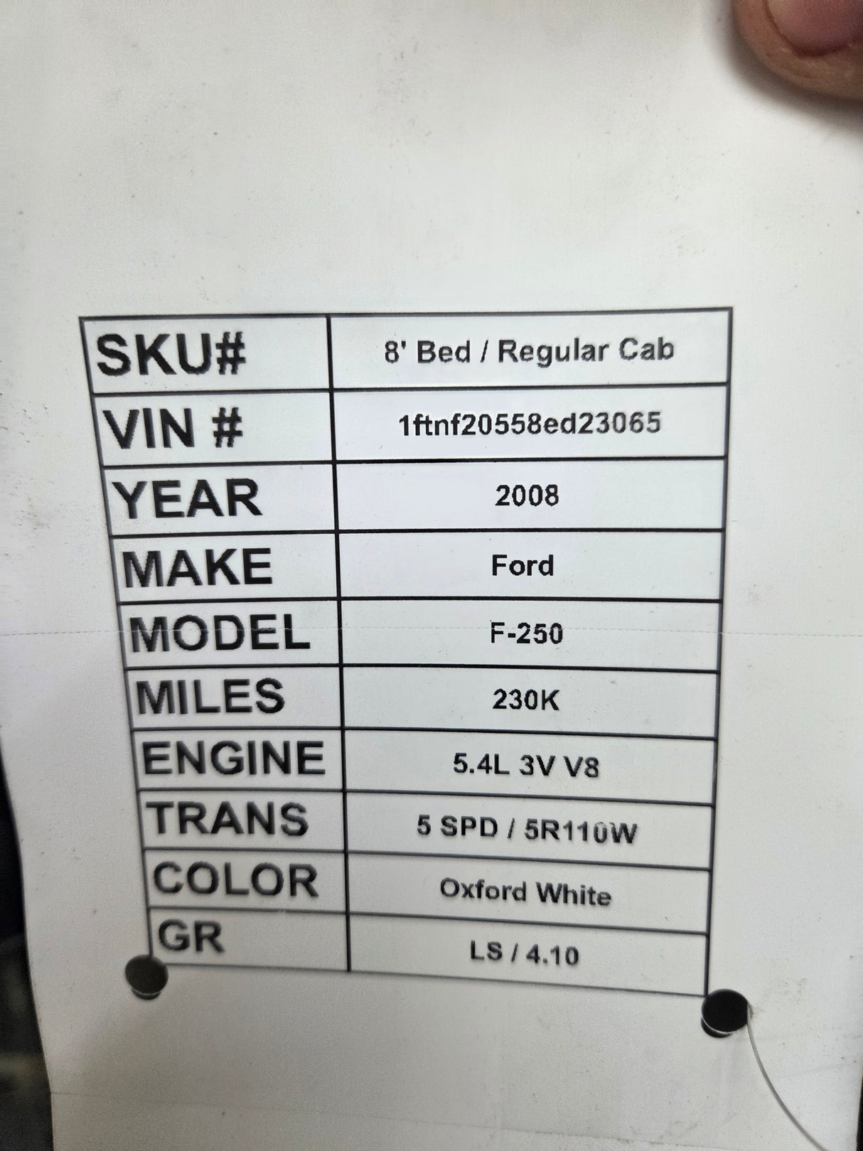 2008-2010 Ford Super Duty F250 F350 F450 F550 Regular Cab 2 door