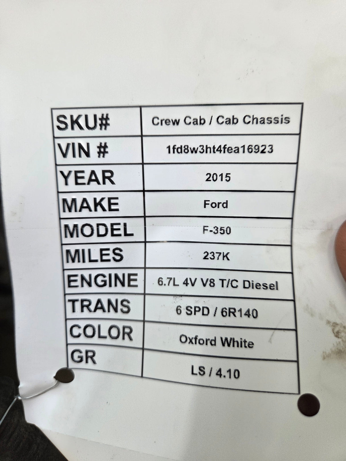 2011-2016 Ford Super Duty 4 door Crew Cab F250 F350 F450 F550 6.7L Power Stroke