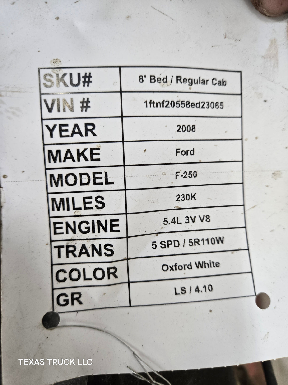 2008-2010 Ford Super Duty F250 F350 SRW Rear Axle 4.10 Gear Ratio