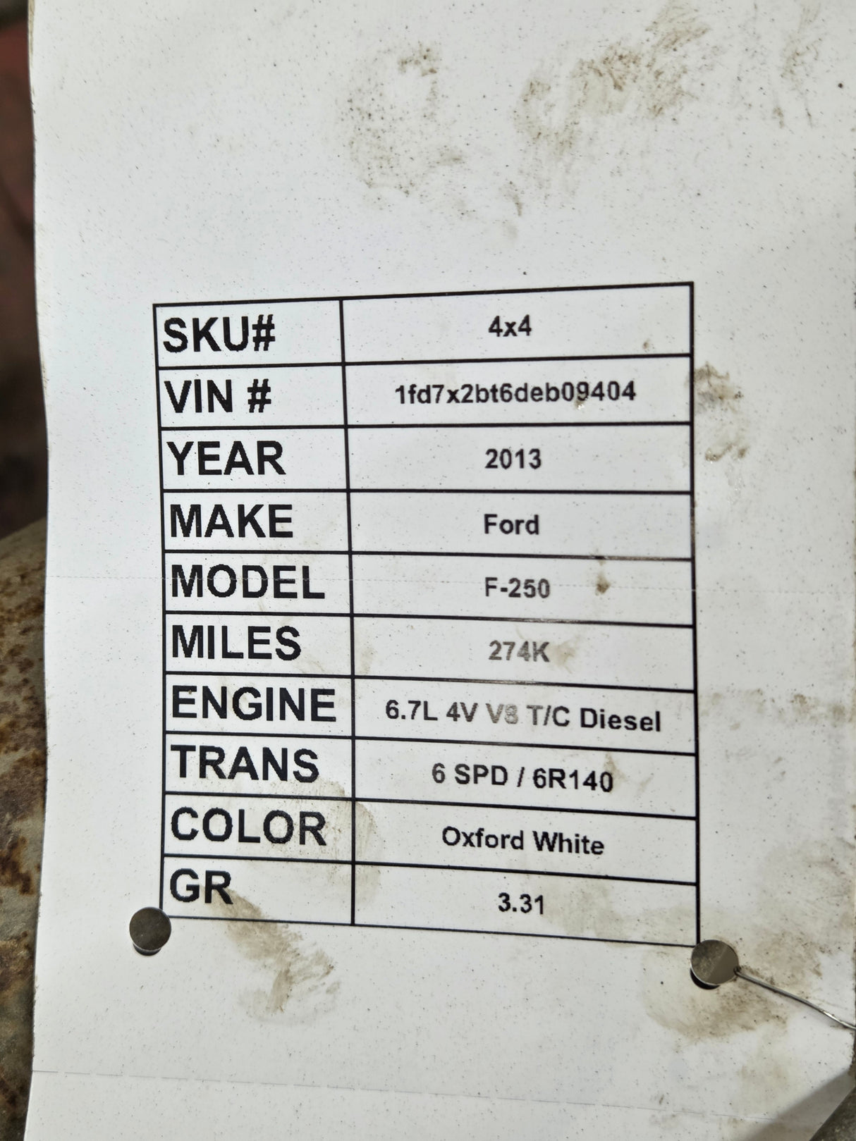 2013-2016 Ford Super Duty F250 F350 Rear Axle 3.31 Gear Ratio Rear End